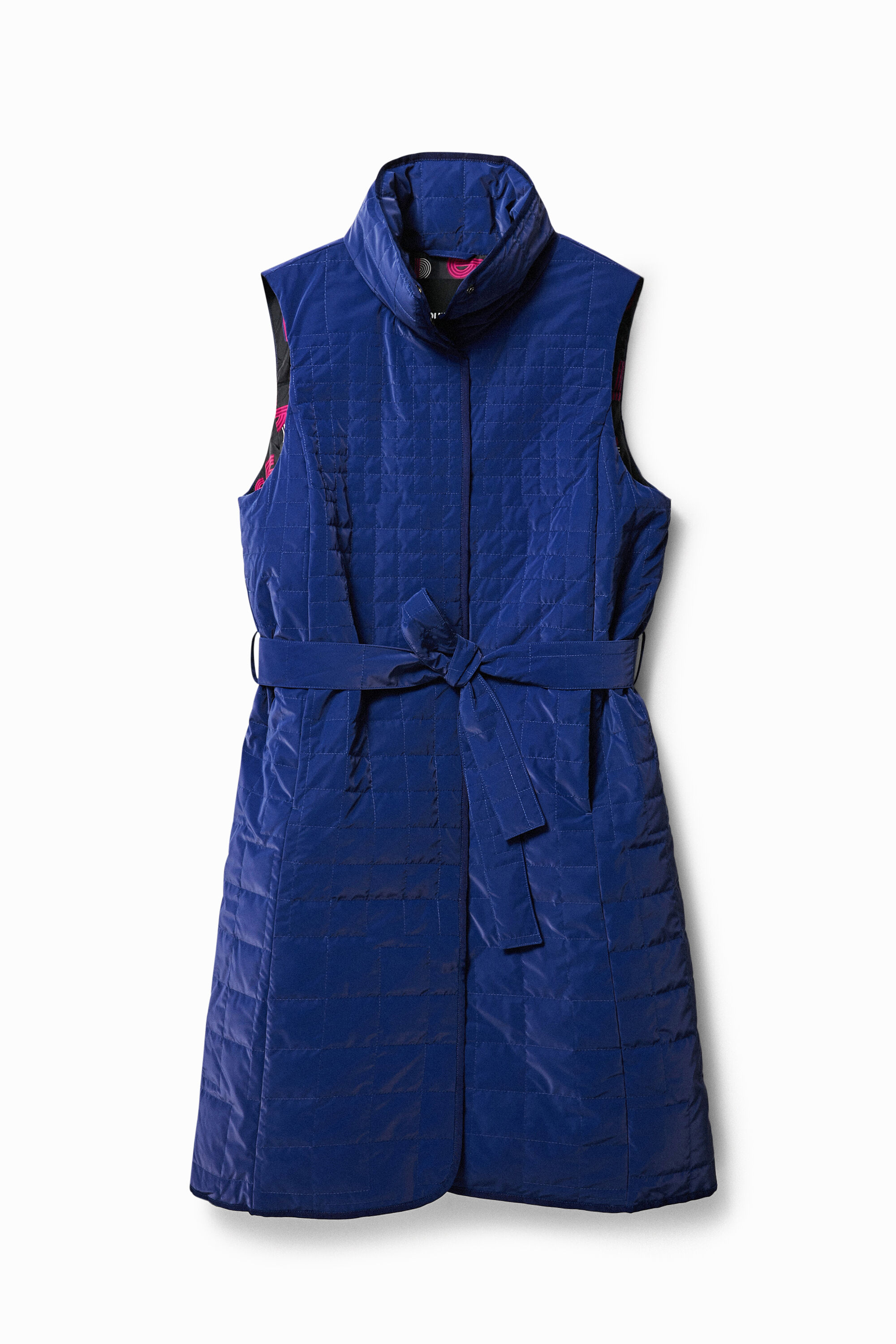 Desigual Long Quilted Gilet In Blue