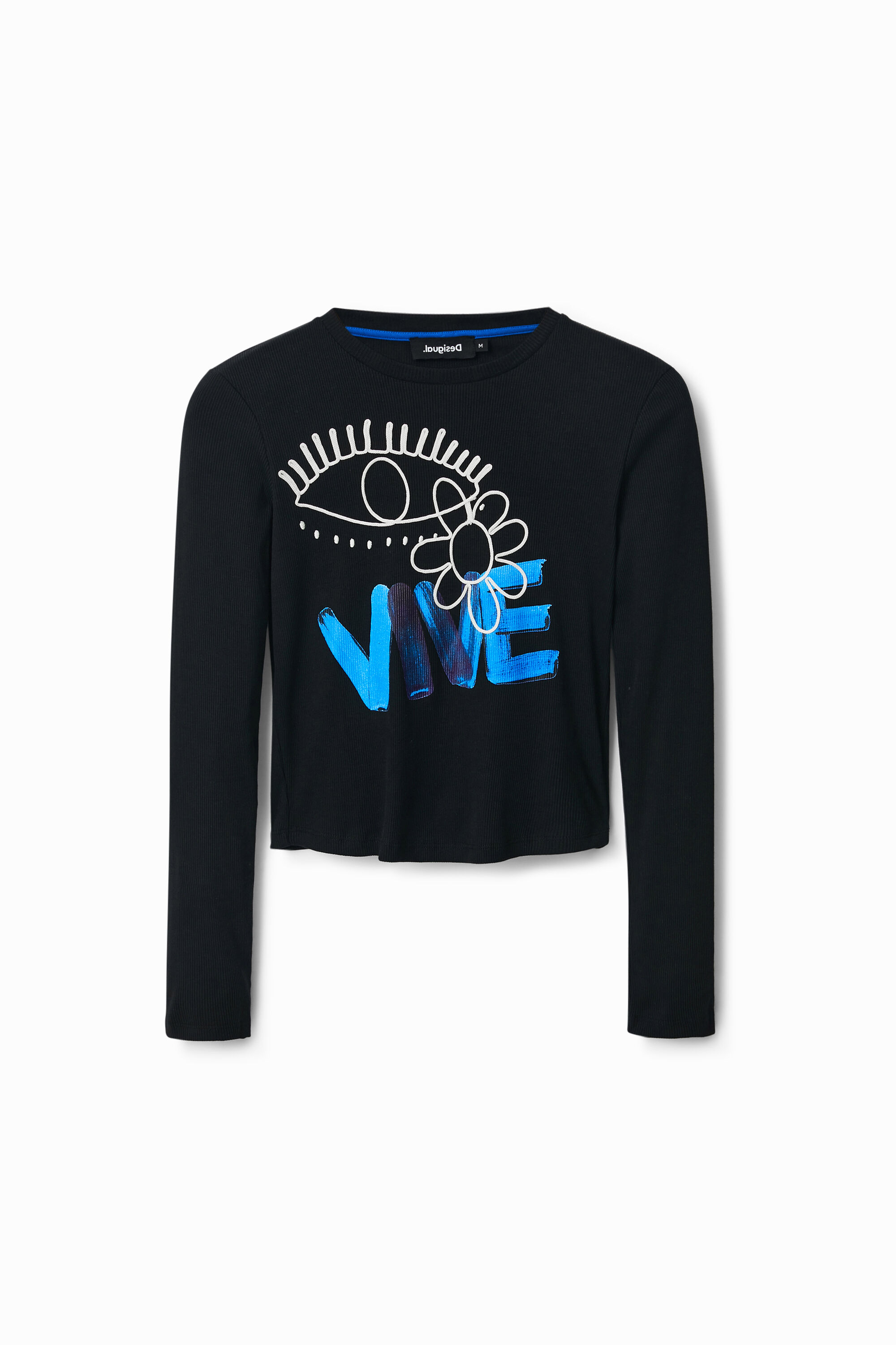 Cropped "Vive" T-shirt - BLACK - M