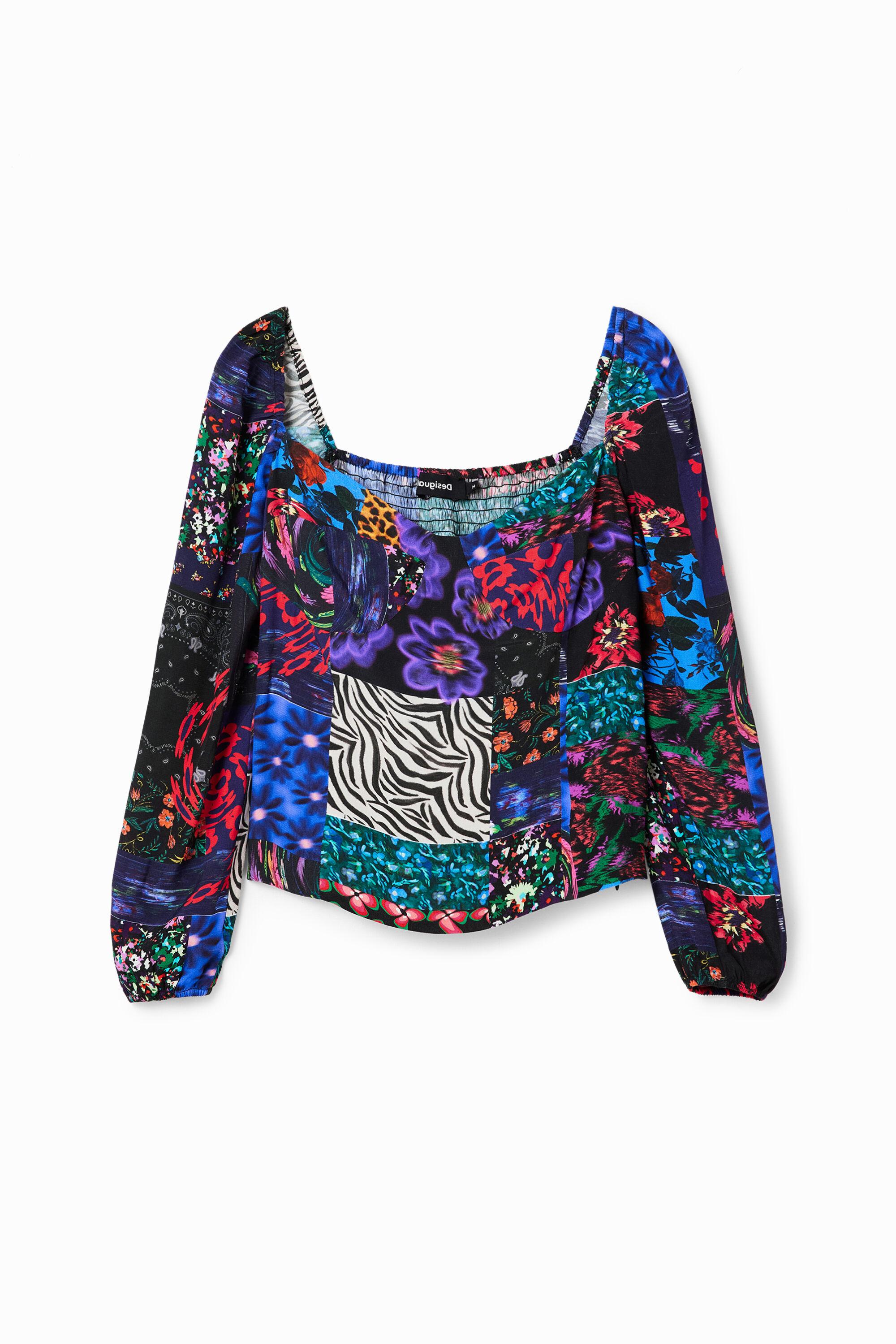 Desigual Patchwork Corset Blouse In Black