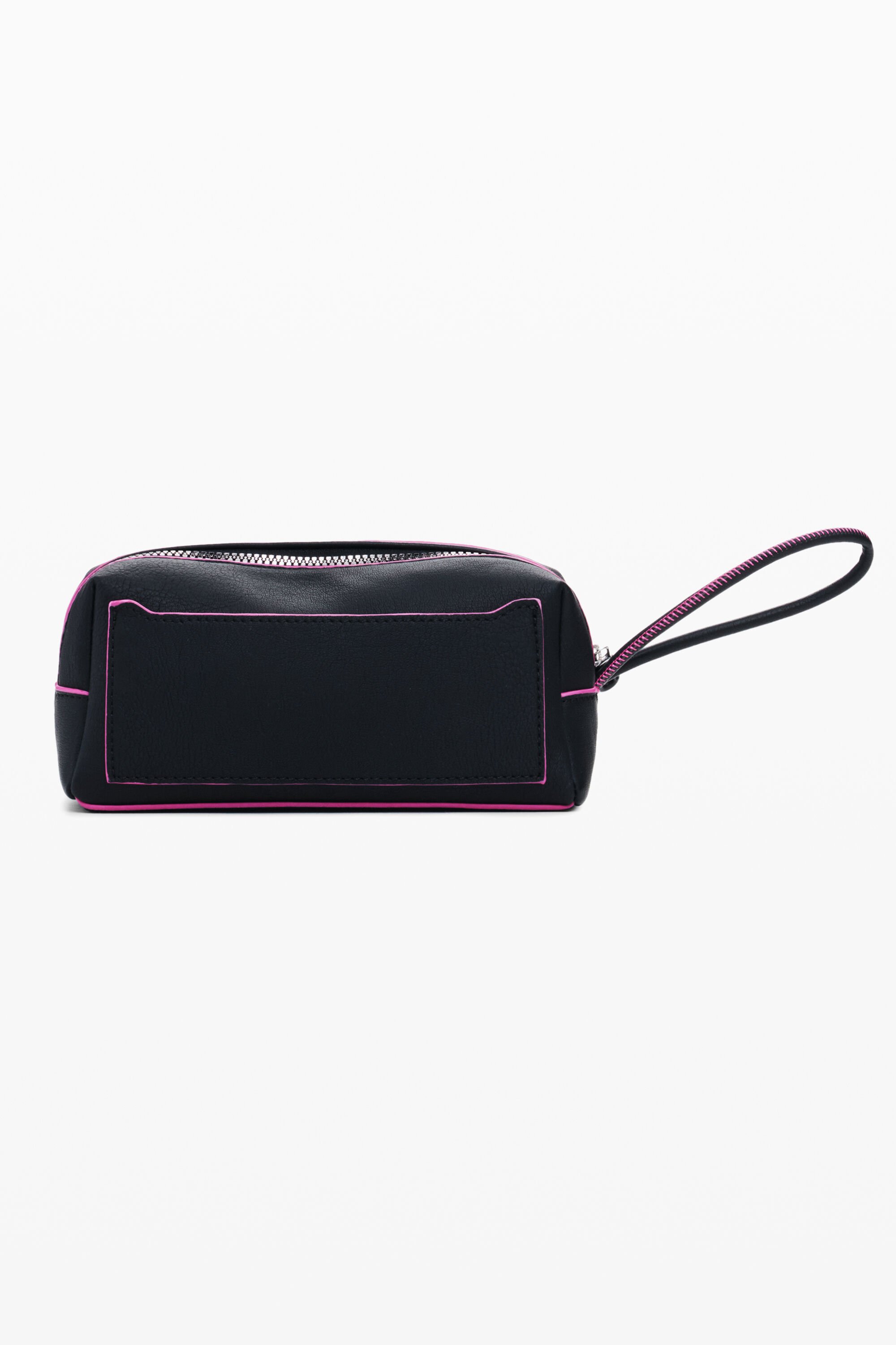 Desigual Medium Faux Leather Effect Toiletry Bag With Stitching In Black