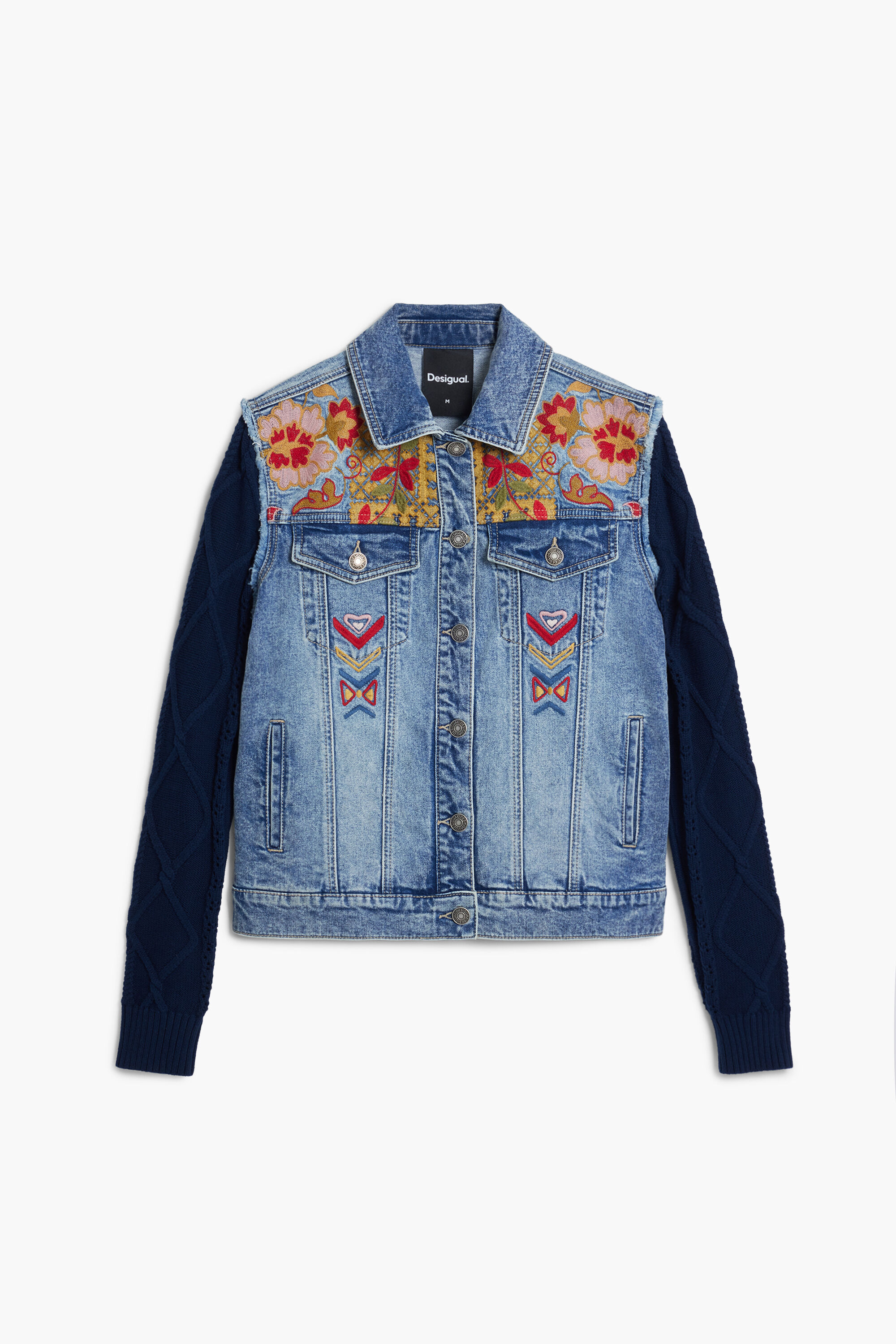 Desigual, Kombinierte Truckerjacke mit Stickereien, Baumwolle, Blau, L