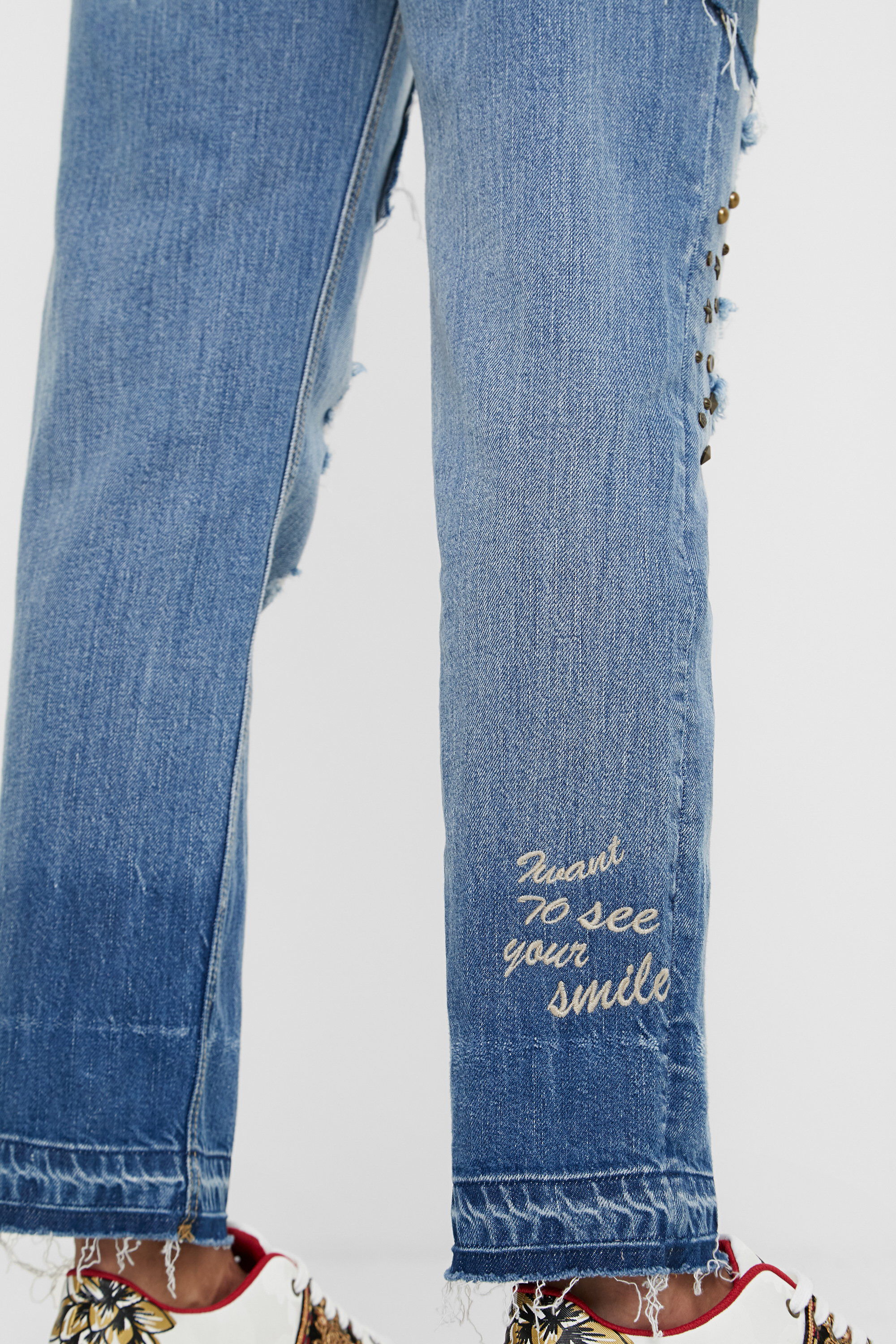 Pantalon en jean Boyfriend clous