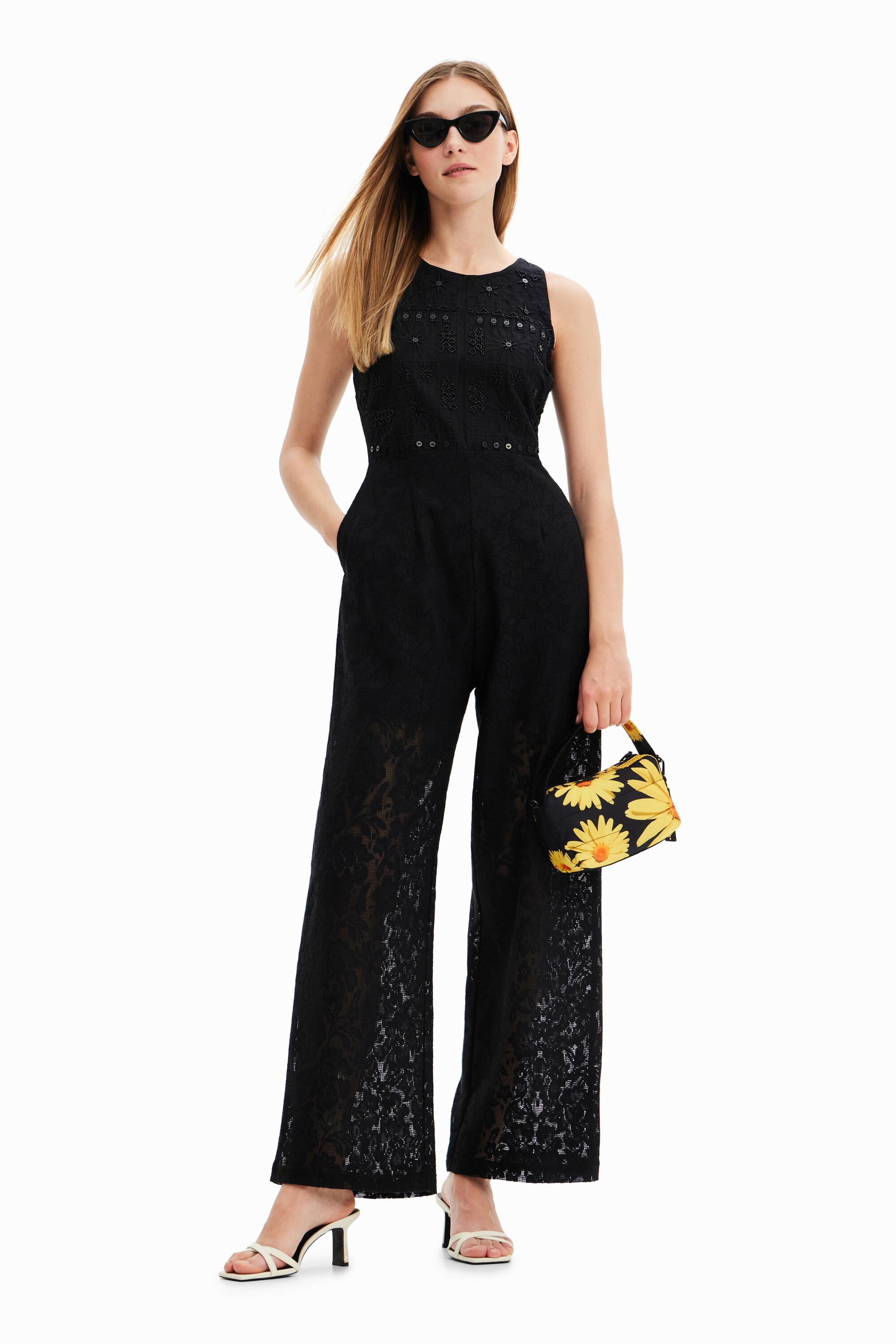 Desigual Long embroidered lace jumpsuit