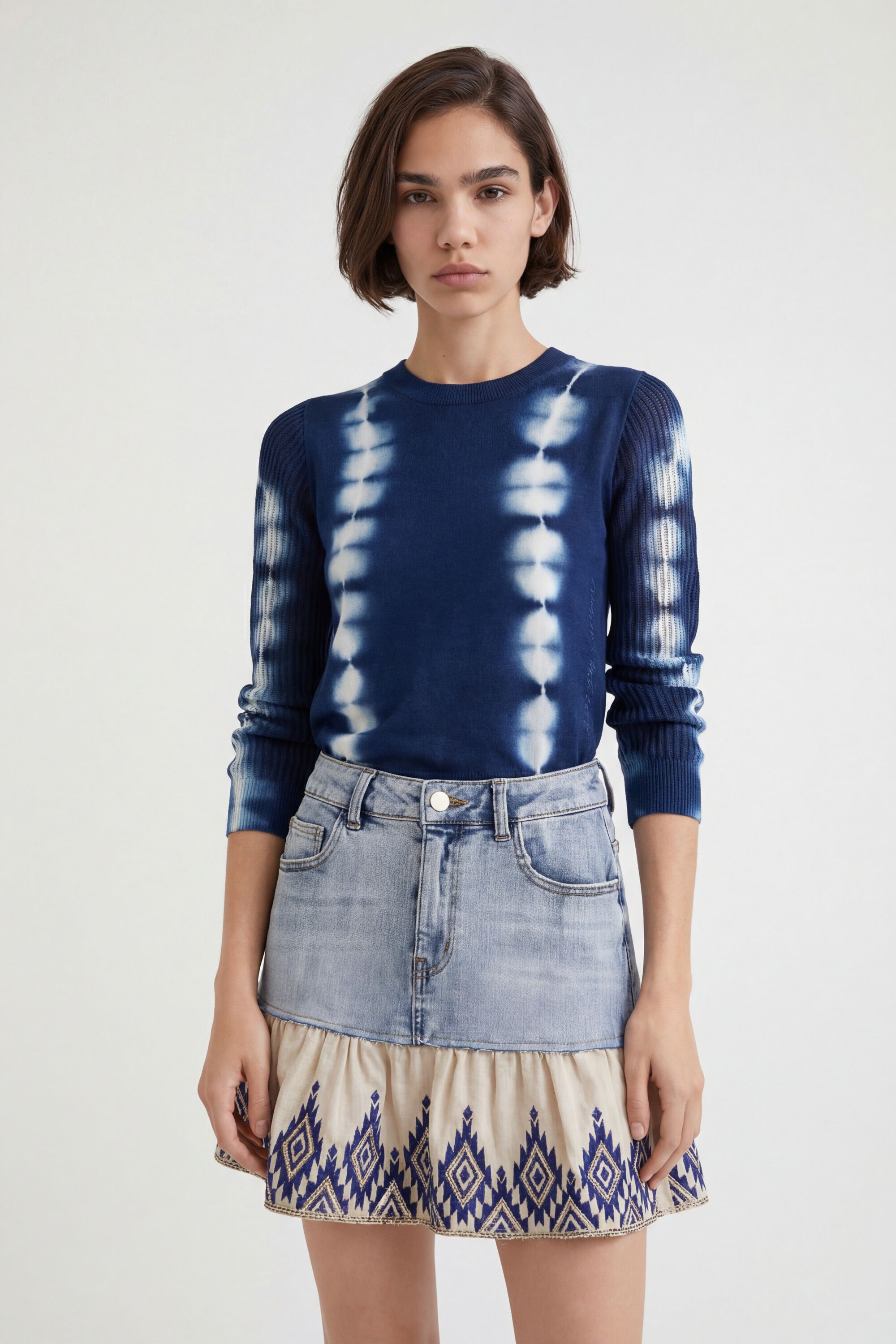 Desigual, Jeans-Minirock mit Patch und Volants, Blau, 34