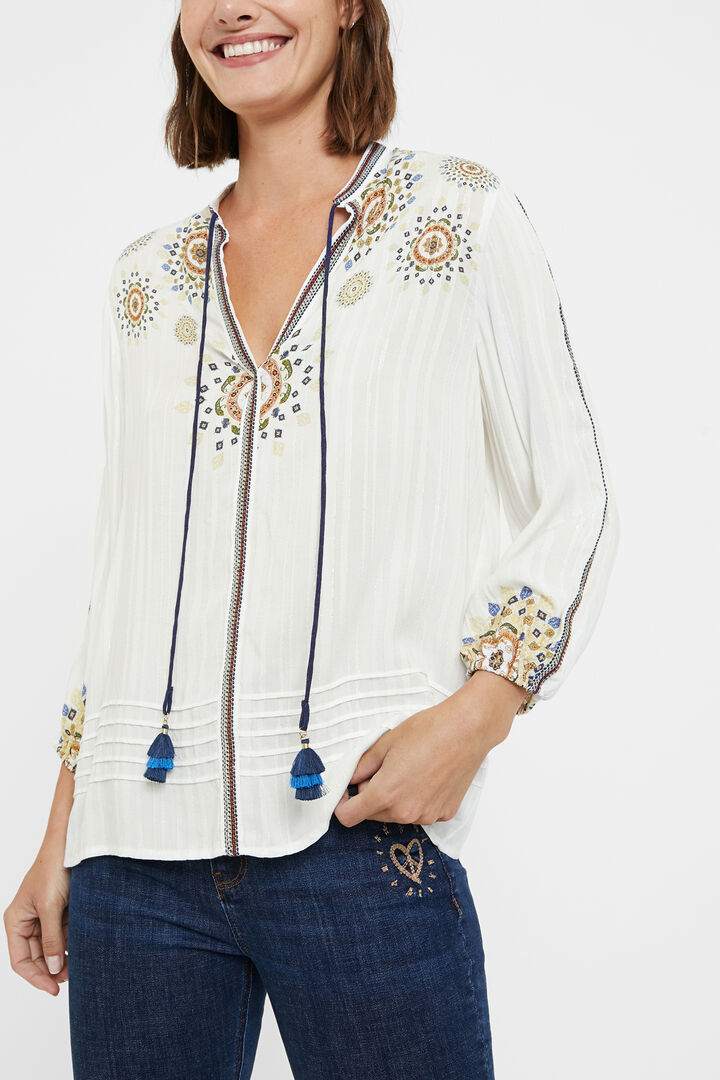 Blusa boho manga 3/4 y cuello pico | Desigual