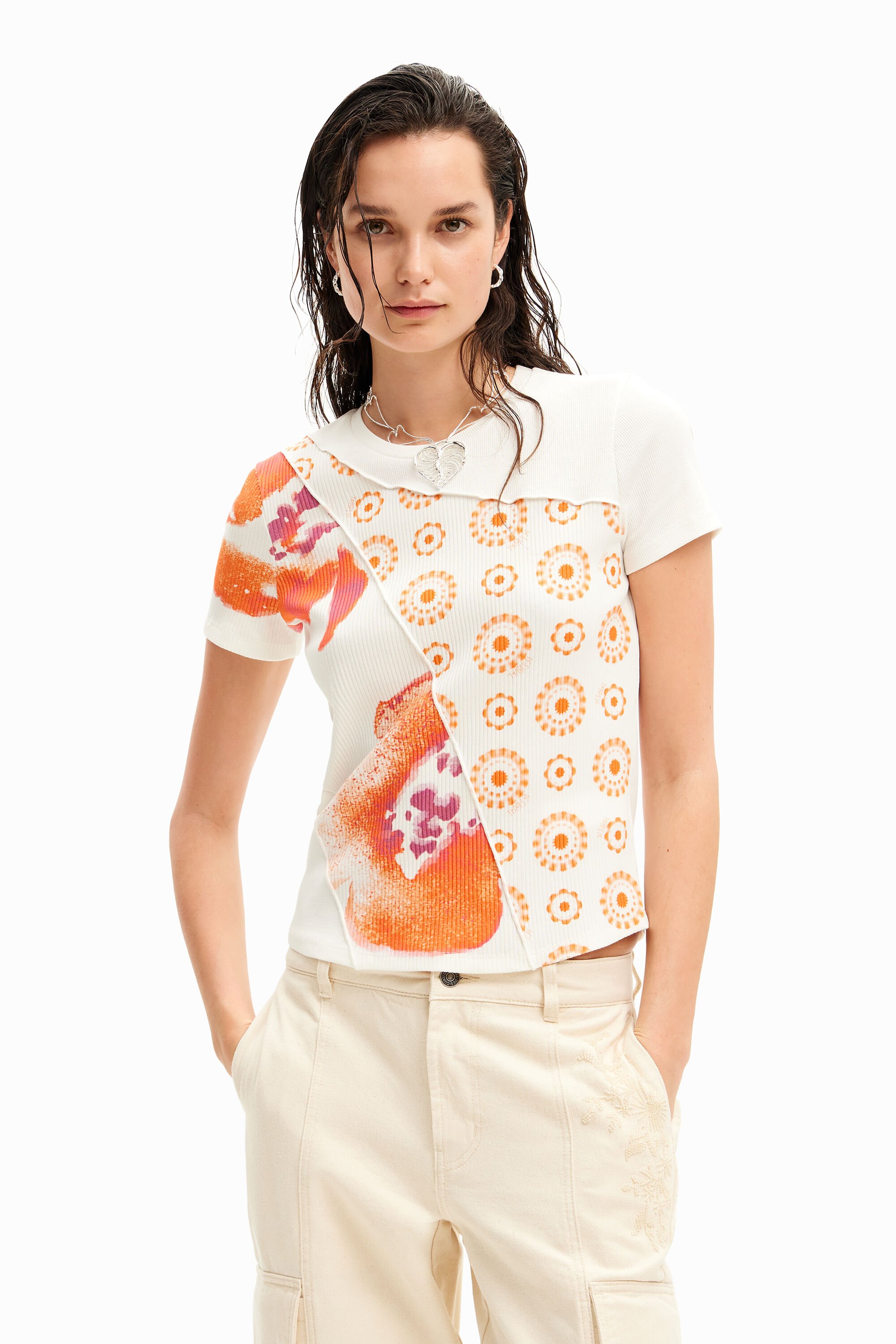 Patchwork floral T-shirt - WHITE - XS