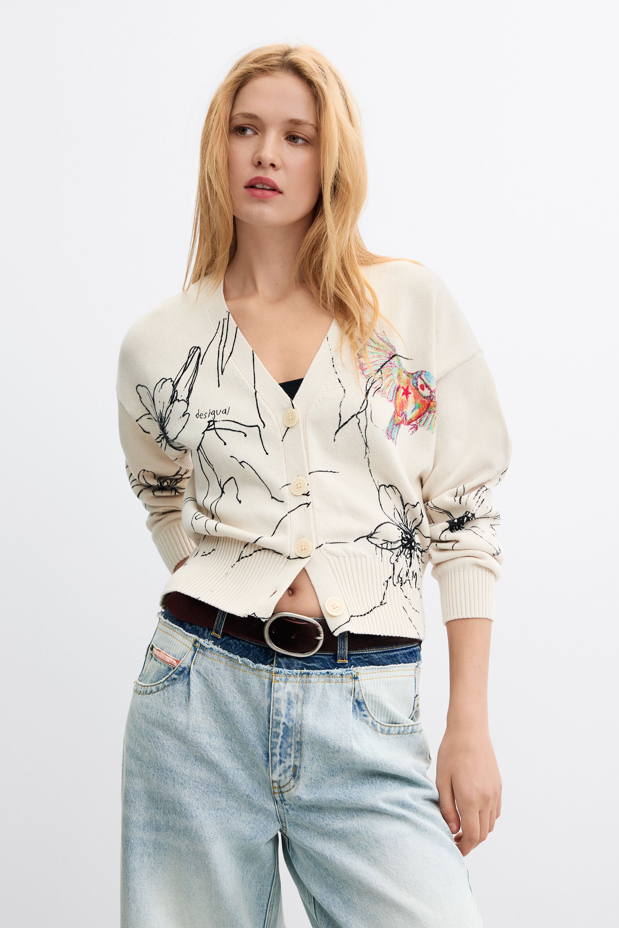 Gebloemd vest - WHITE - XL