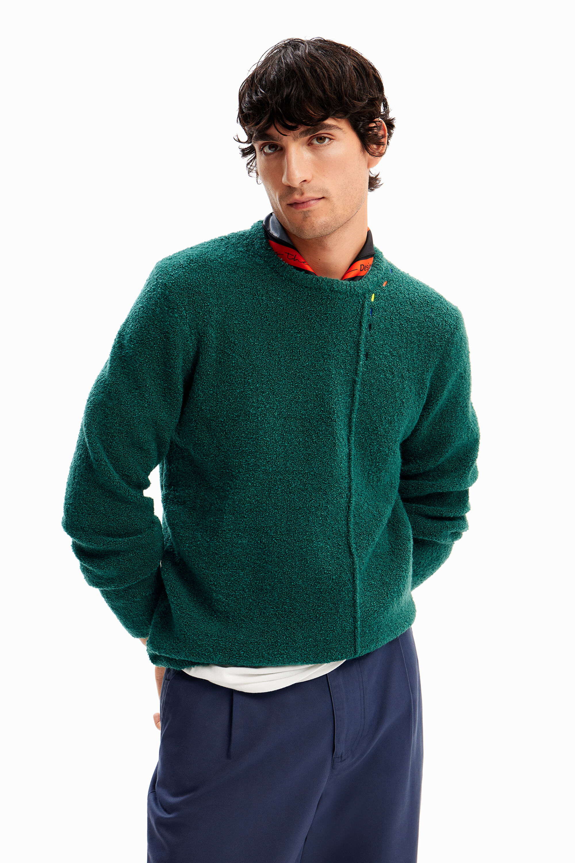 Wool texture pullover - GREEN - XXL
