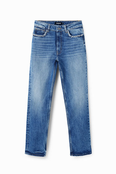 Rhinestone detail straight jeans | Desigual