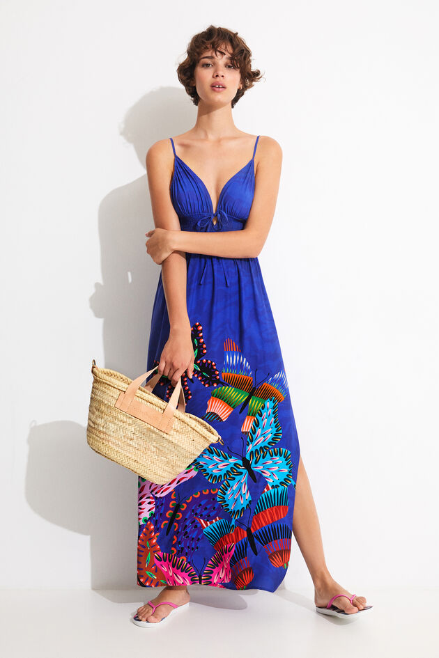 Sukienka maxi ze zrównoważonej tkaniny w motyle