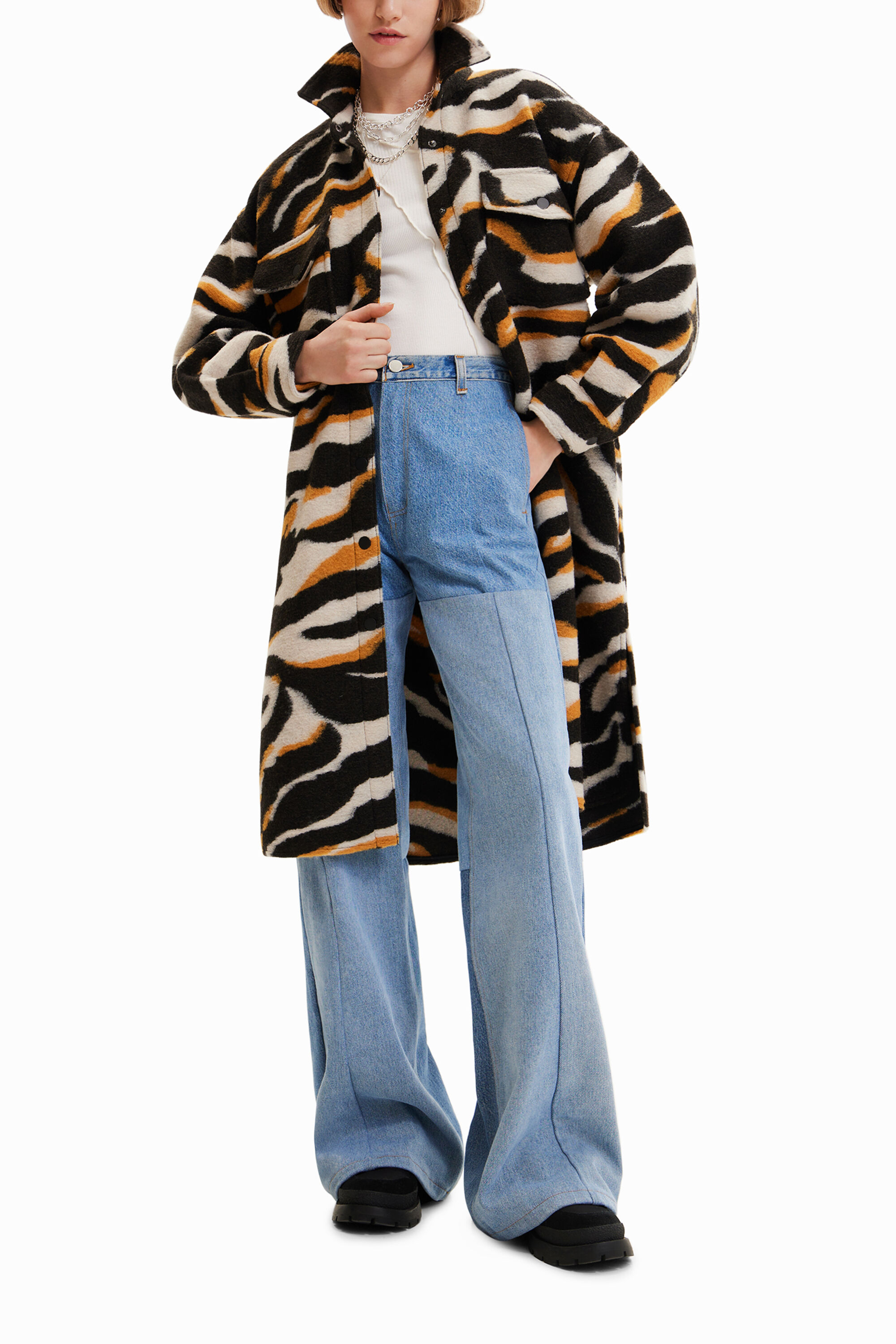 Women's Long zebra overshirt coat I Desigual.com