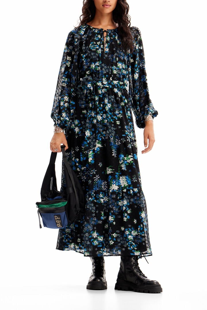 Floral plumetis midi dress | Desigual
