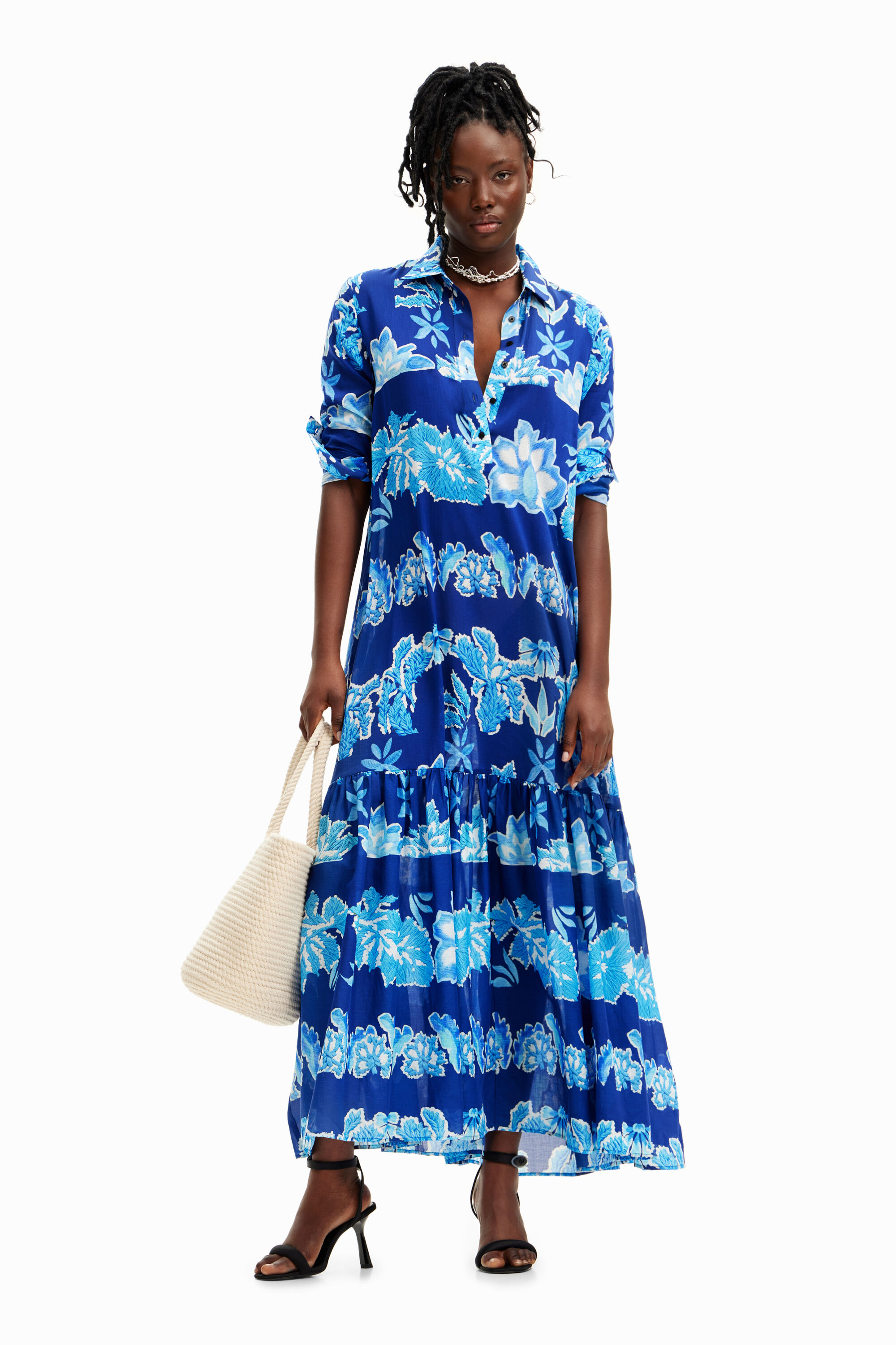 Desigual Stella Jean long leaves shirt dress