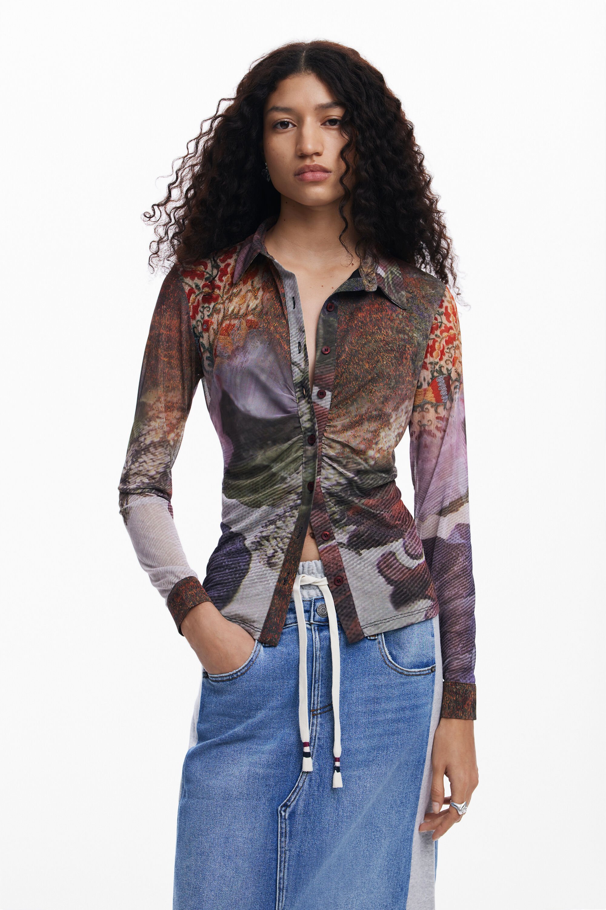 Gonna midi in denim ibrida