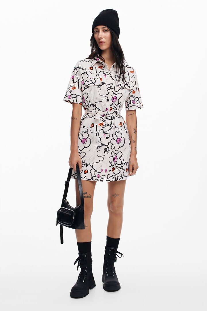 Dress with drawn flowers | Desigual