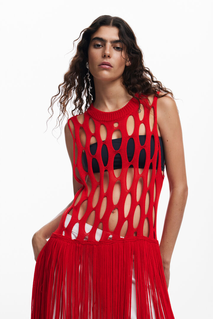 Czerwony top z frędzlami | Desigual