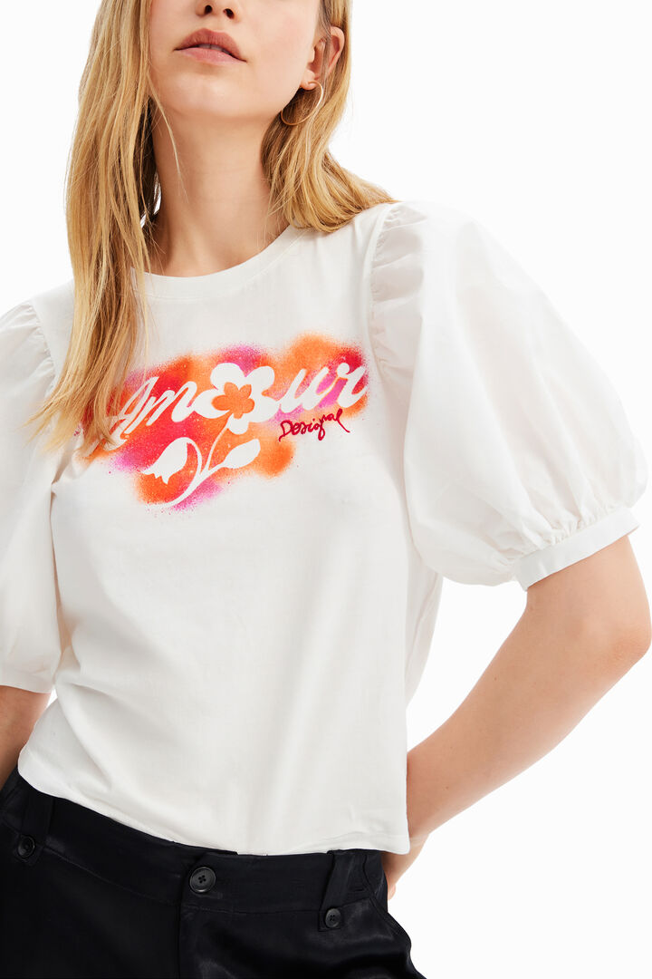 Camiseta manga abullonada mensaje | Desigual