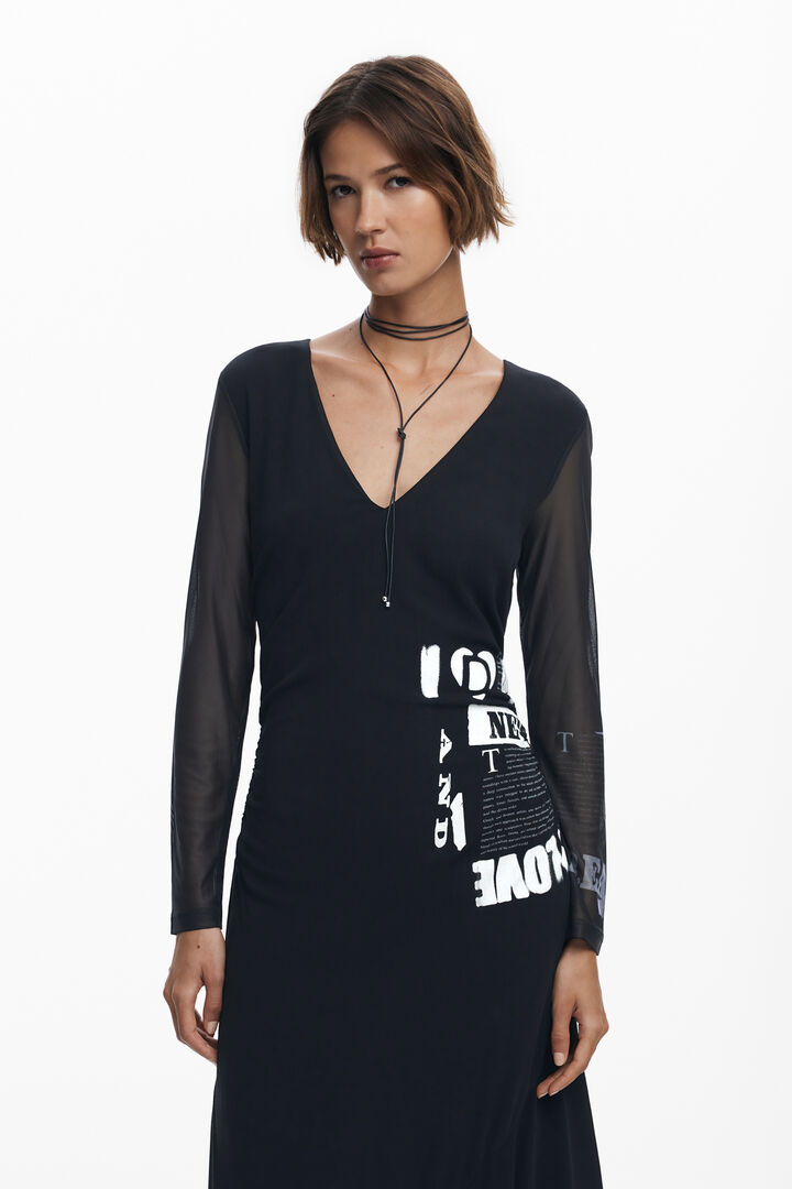 Ruched newspaper dress | Desigual