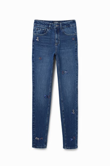 Jeans Slim Fit Glasperlen Blumen | Desigual