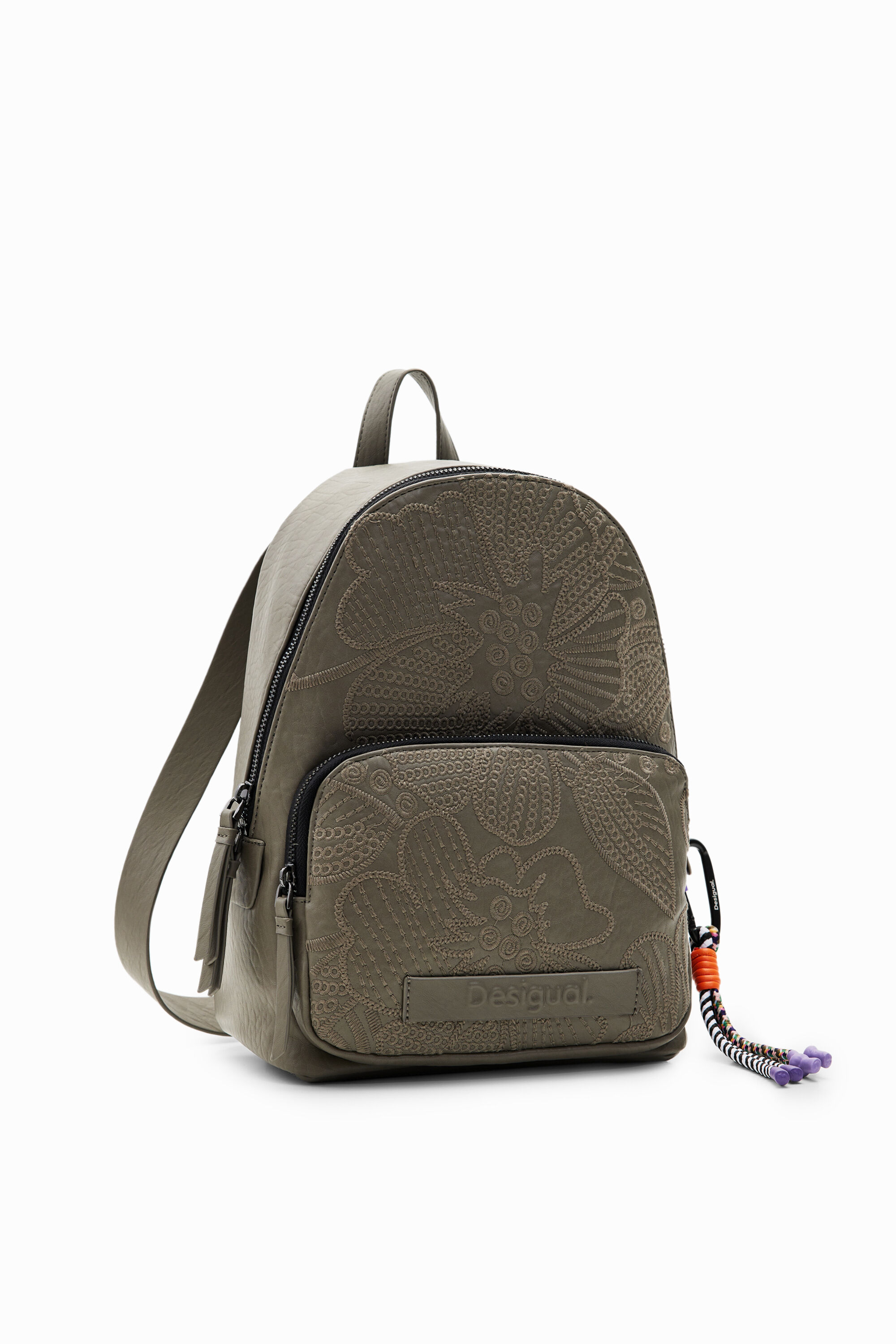 Desigual Small Floral Embroidery Backpack In Black