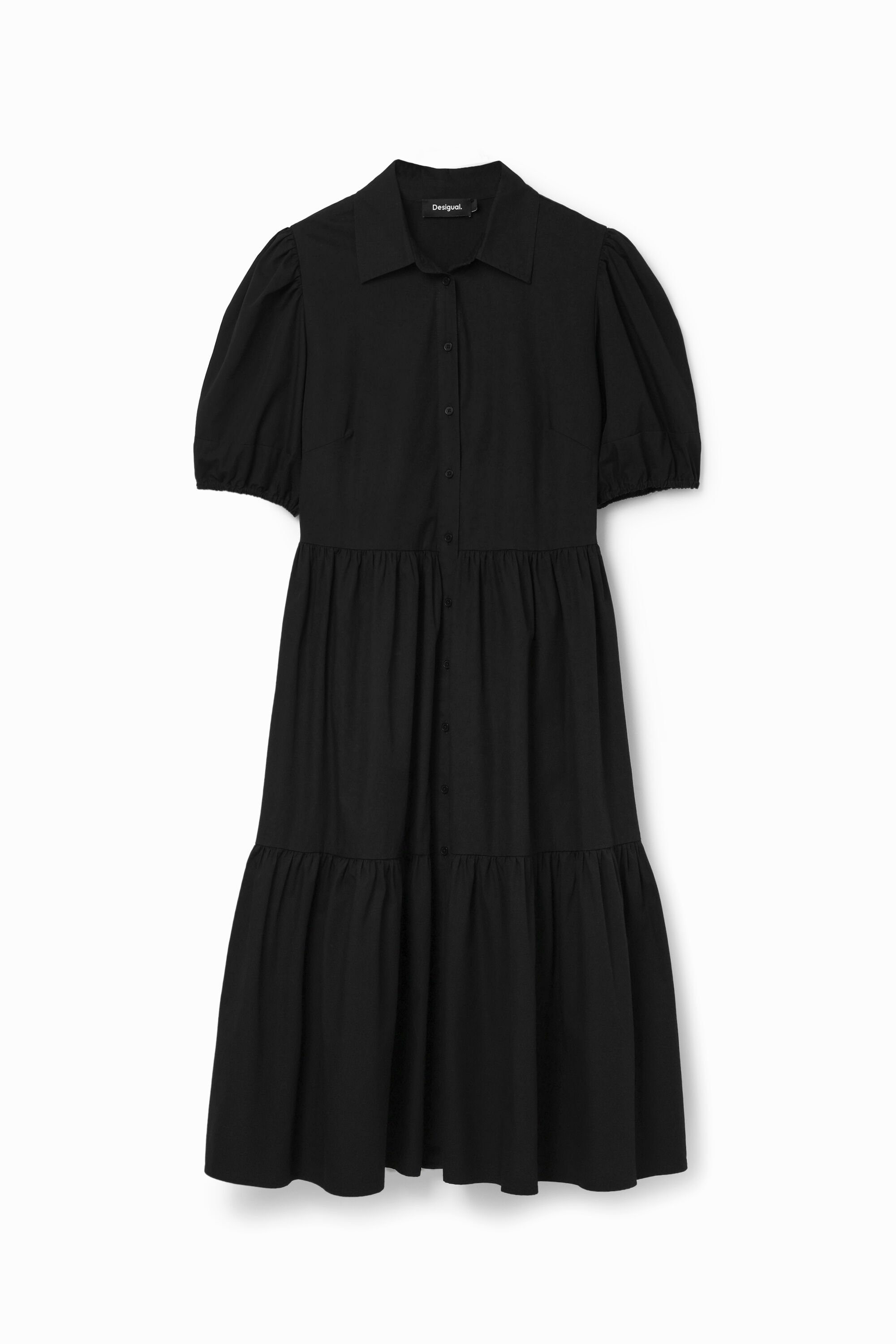 Desigual, Midi-Hemdblusenkleid Popeline, Baumwolle, Schwarz, S