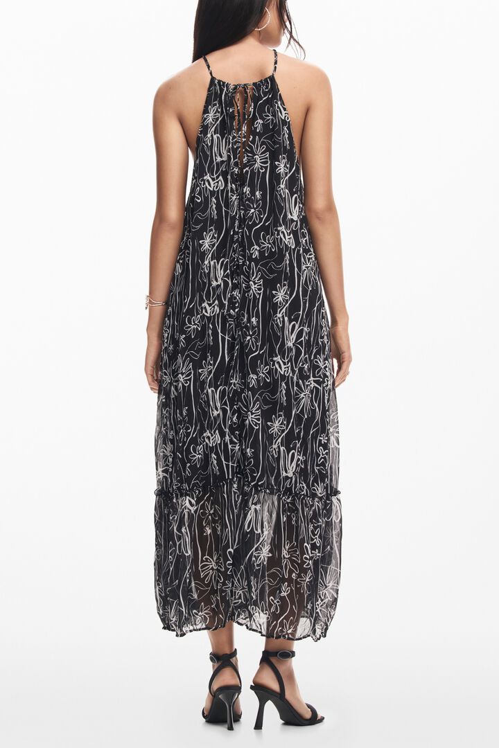 Halter dress with floral illustrations | Desigual