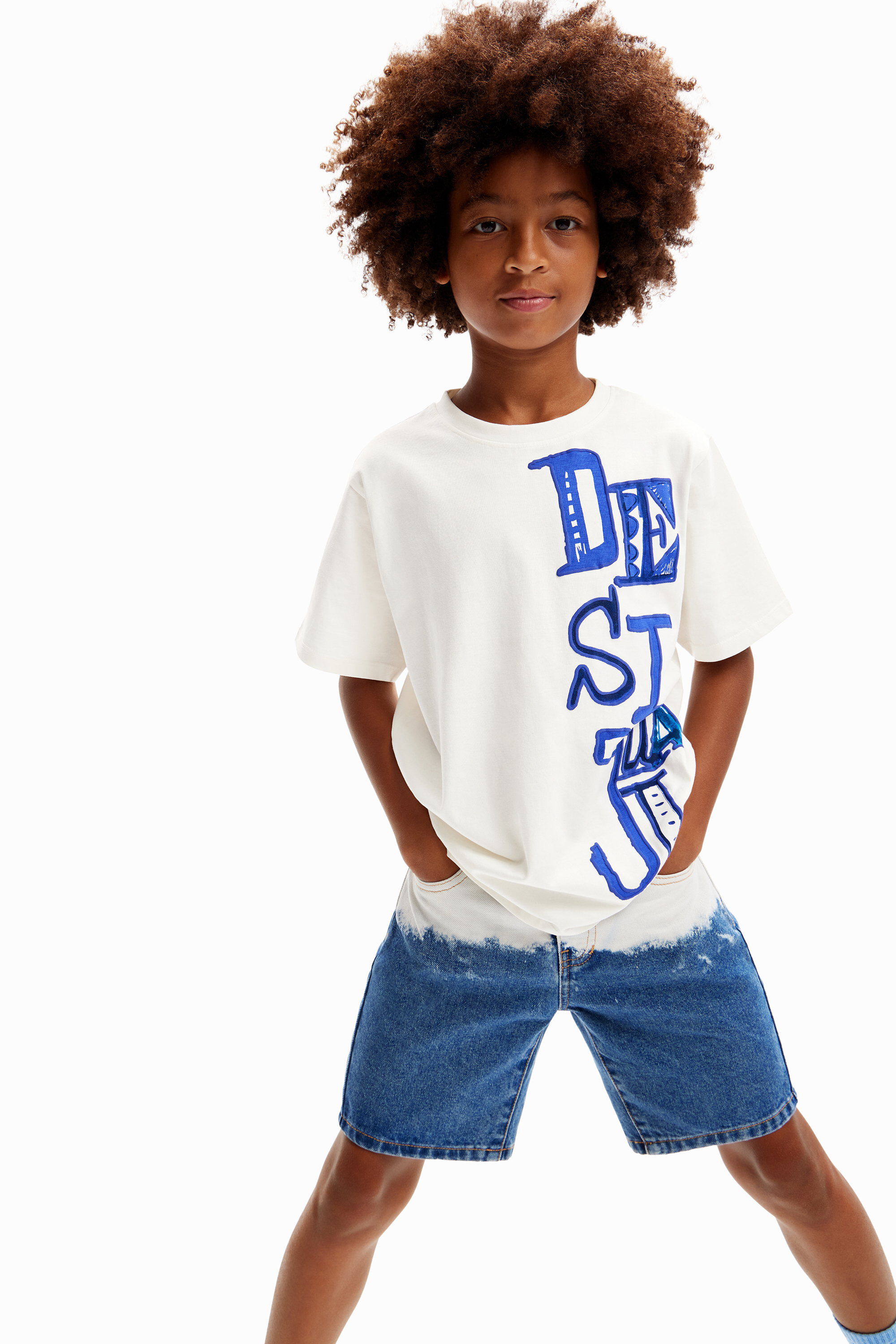Desigual Kids' Arty Logo T-shirt In White