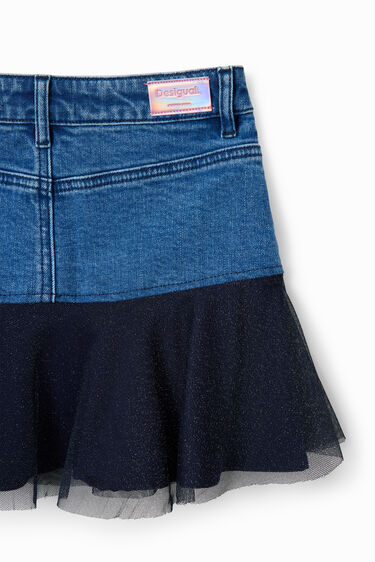 Glossy ruffle denim mini skirt | Desigual