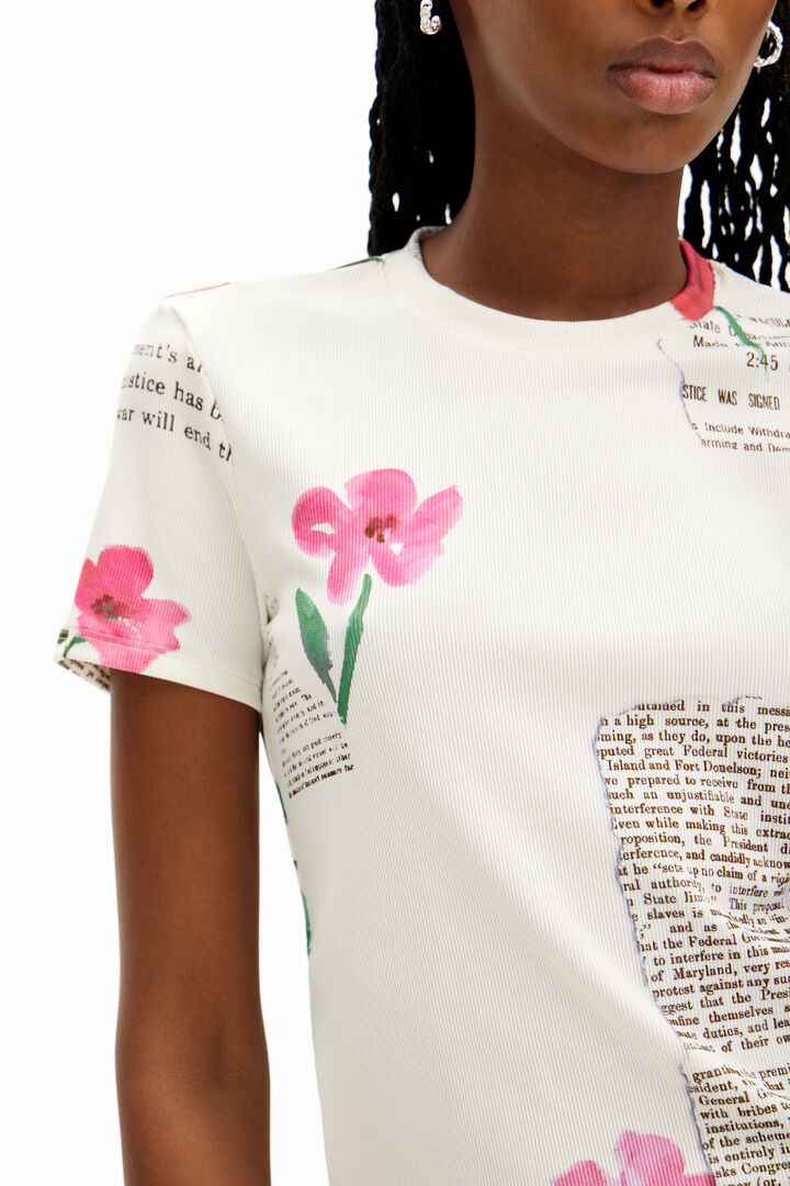 Floral newspaper T-shirt | Desigual