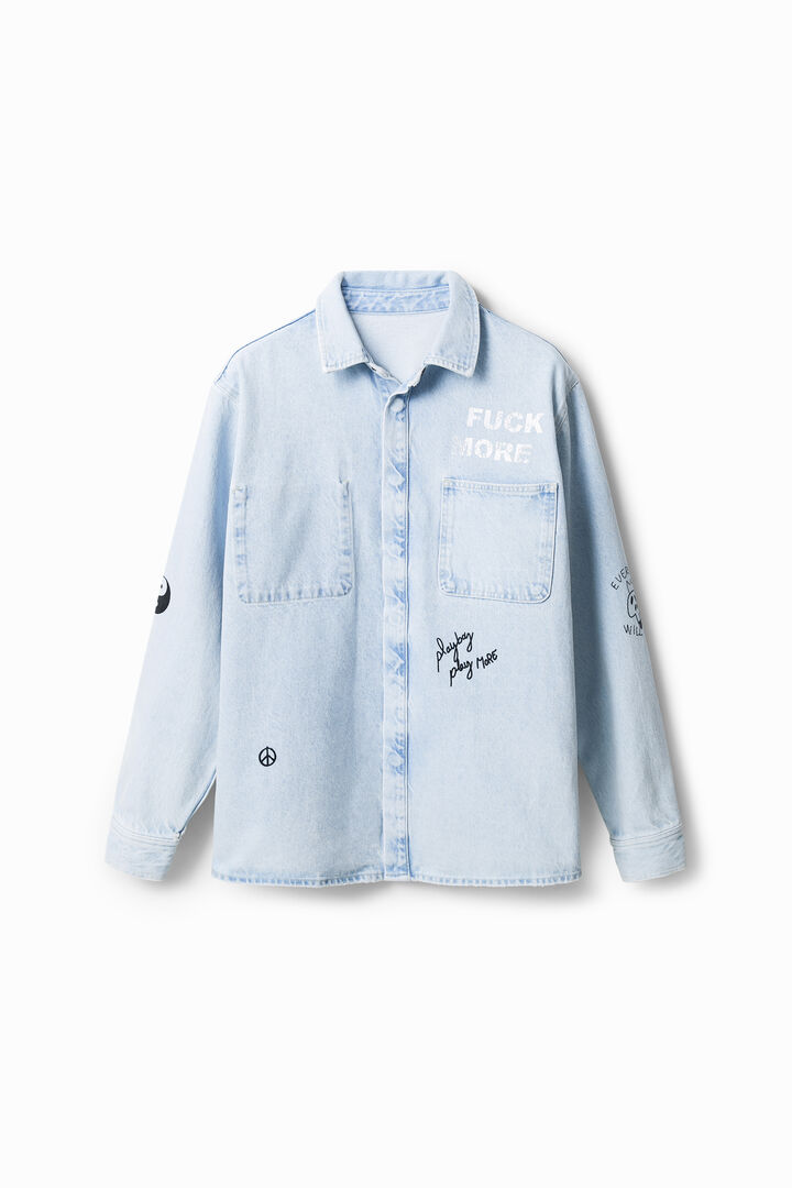 Printed denim overshirt