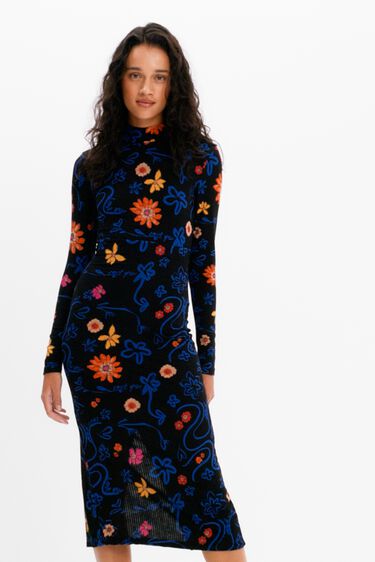 Echt Anders duim Slim fit midi-jurk met bloemen voor dames | Desigual.com