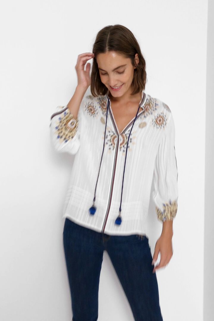 Blusa boho manga 3/4 y cuello pico | Desigual