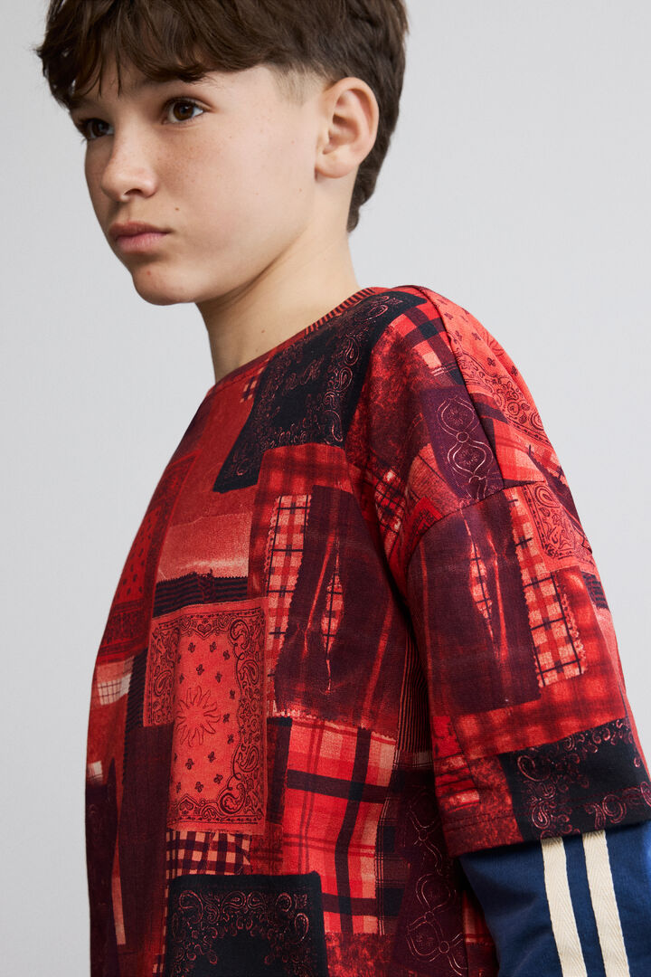 Checkered double-sleeve sweatshirt