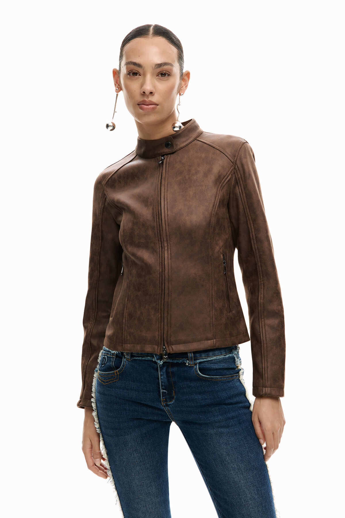 Jacket faux leather brown Women