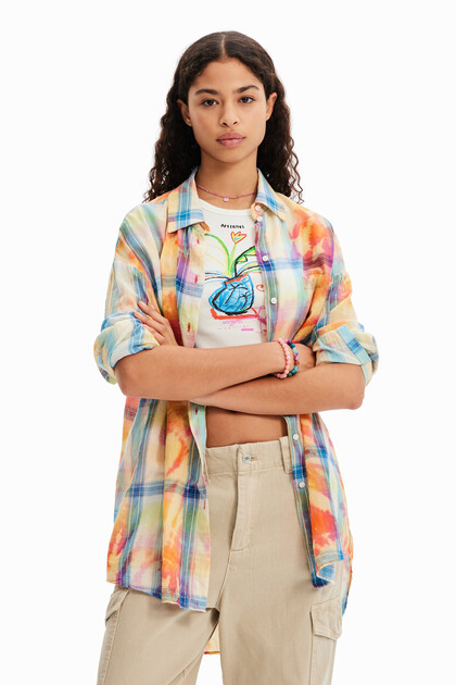 Chemise oversize carreaux tie and dye