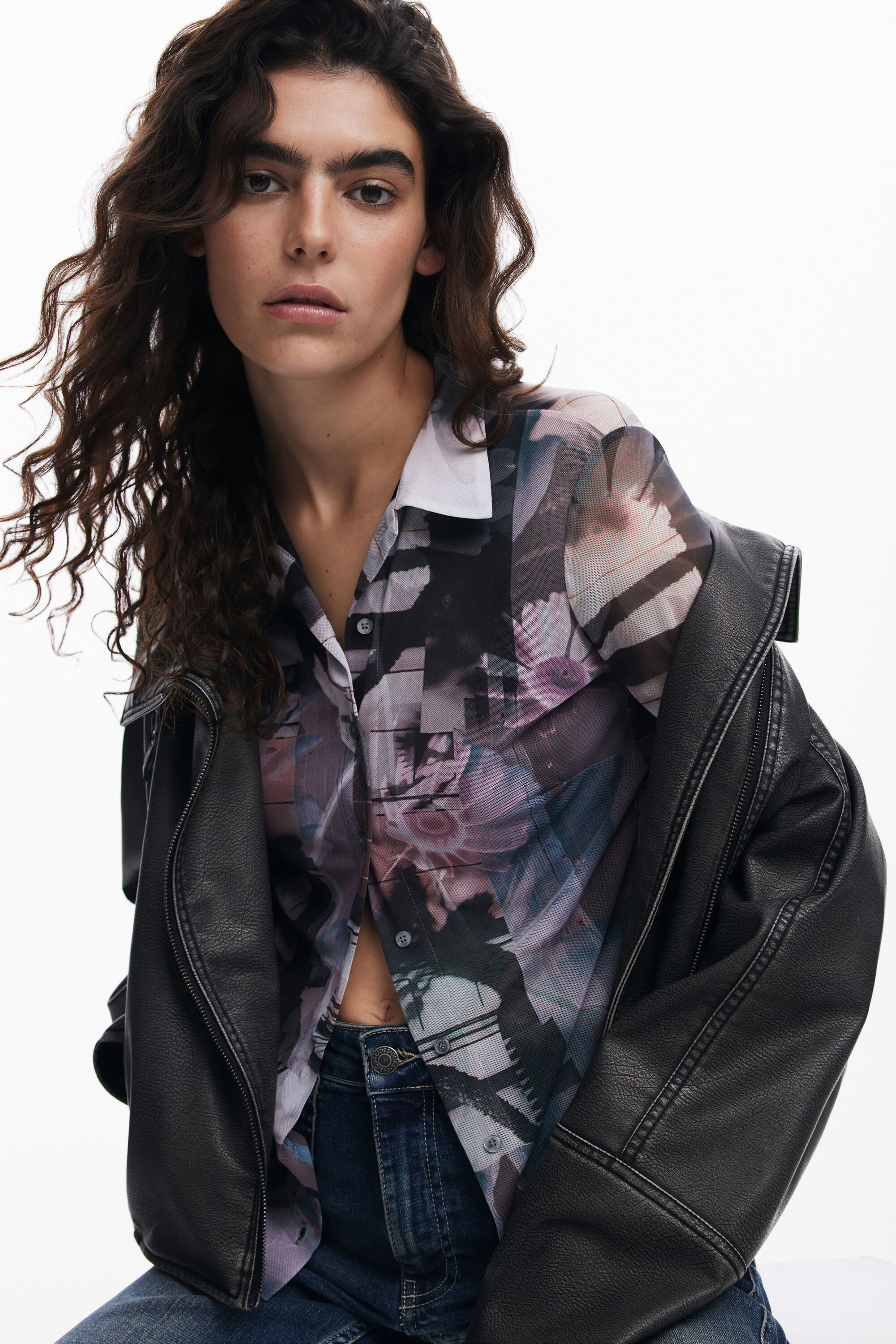 Desigual Buttoned Tulle T-shirt In Black