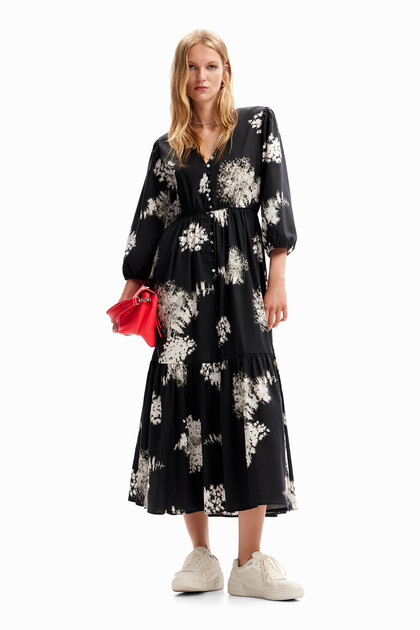 Floral midi shirt dress