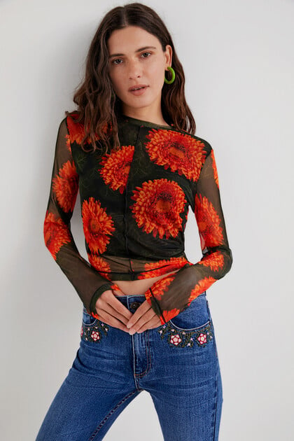 Floral tulle T-shirt