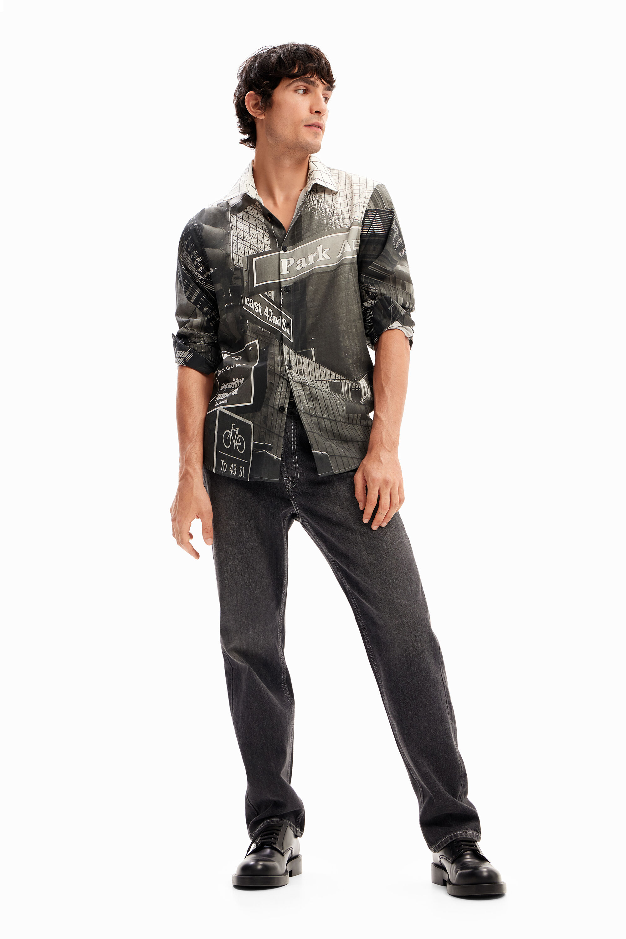 Shop Desigual Poplin Nyc Shirt In Black