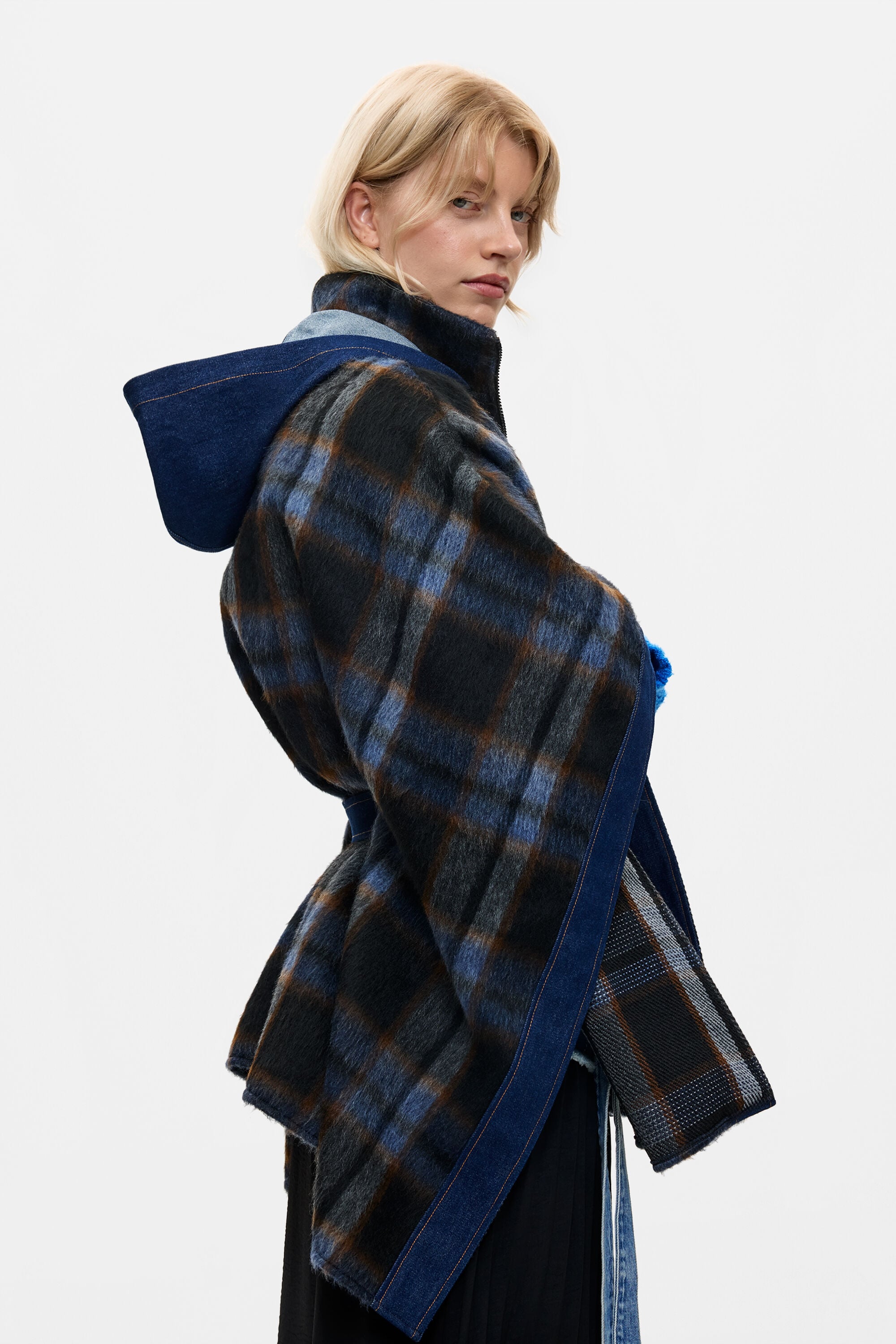 Poncho denim ruiten - BROWN - U