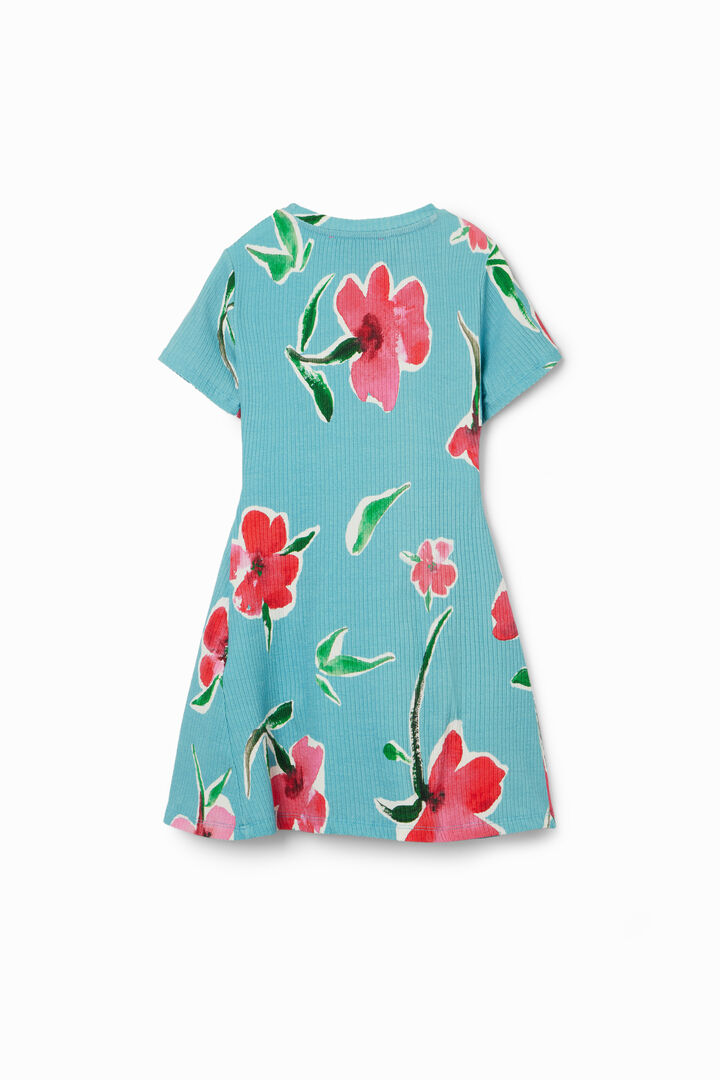 Vestido corto canalé flores | Desigual