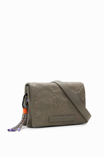 Midsize floral embroidery crossbody bag