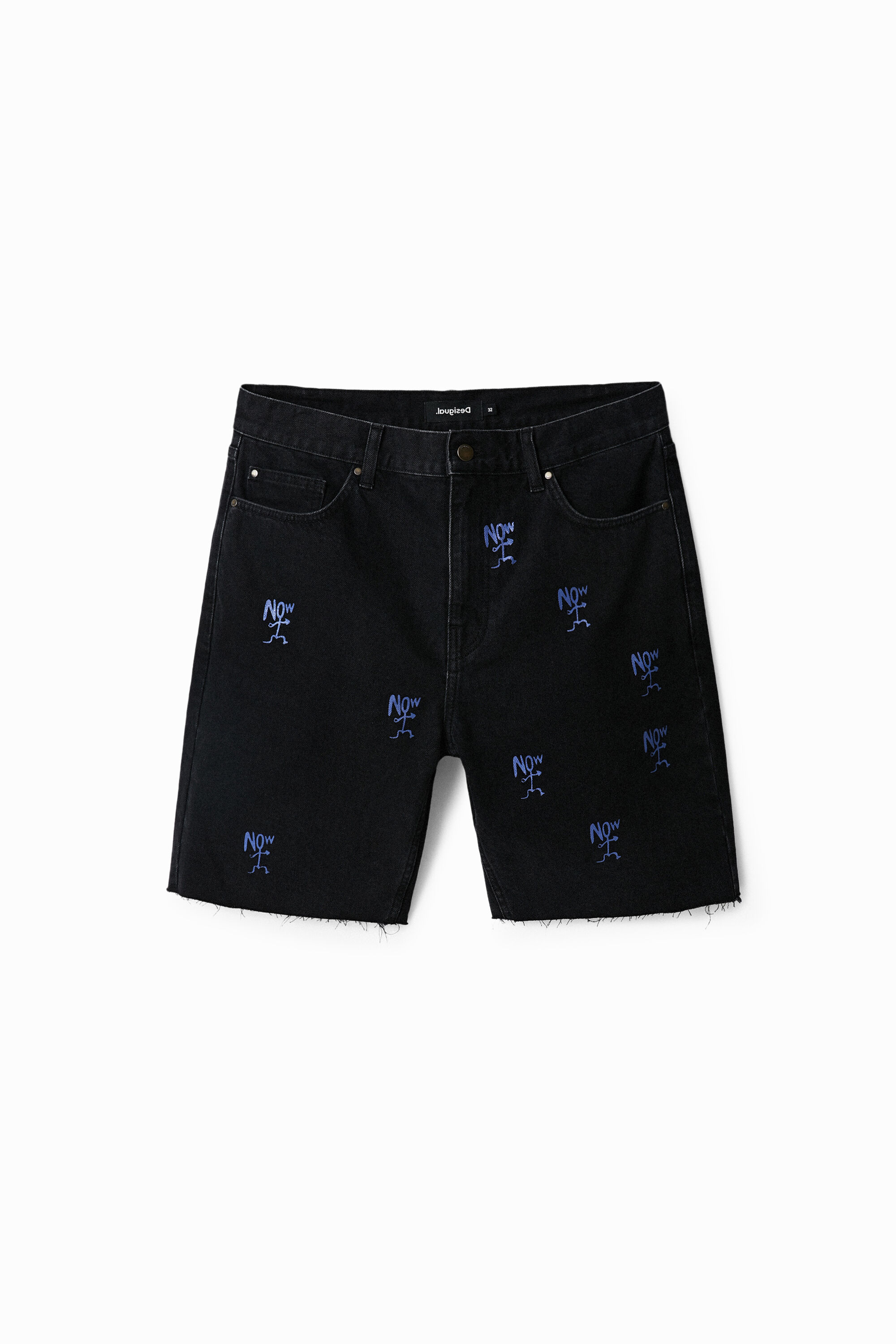 Desigual Denim Bermuda Shorts, Frayed Hem In Black