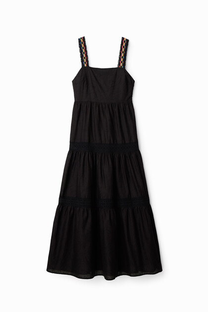 Long embroidered strap dress