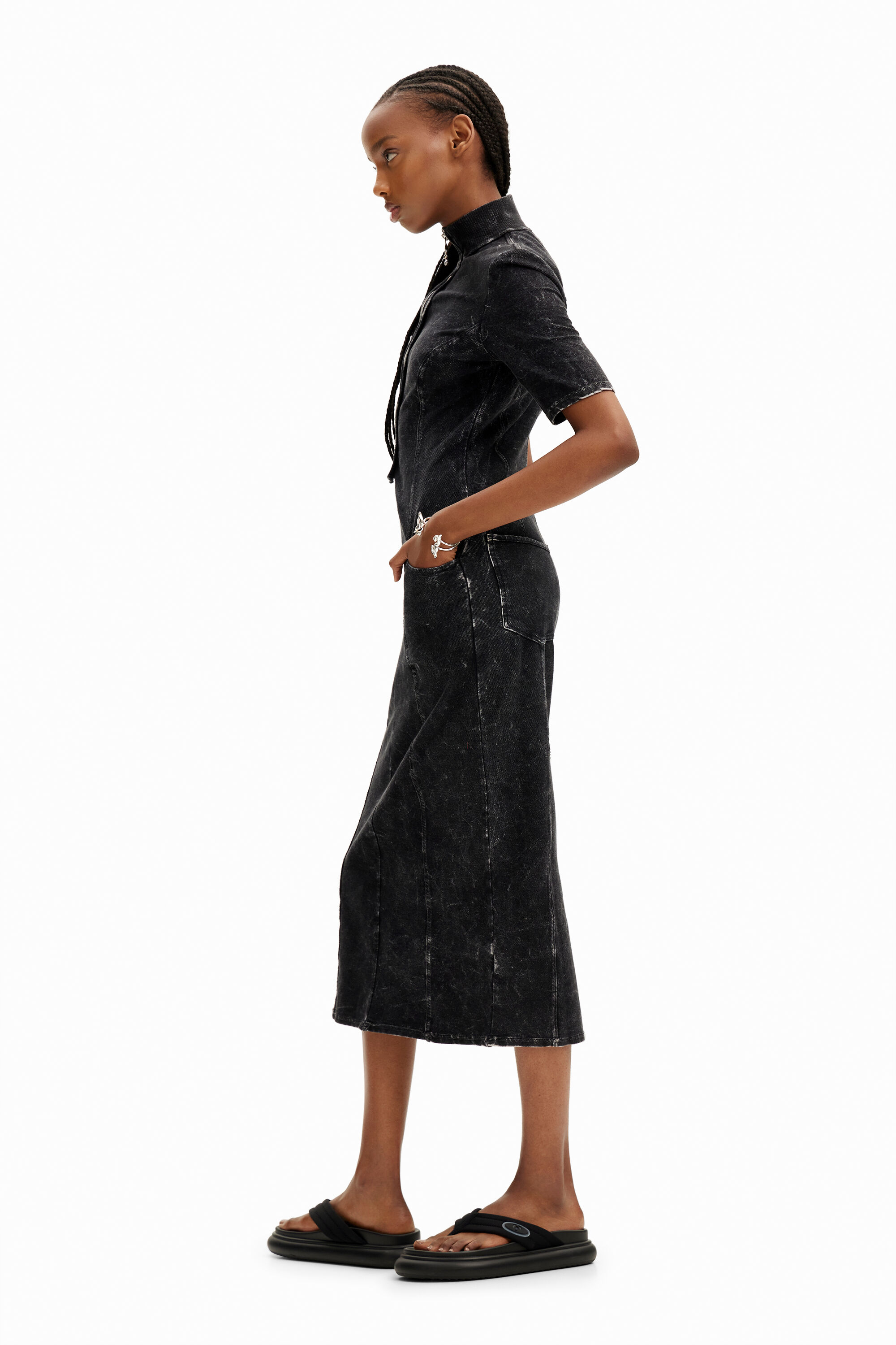 Shop Desigual Gradient Denim Midi Dress In Black