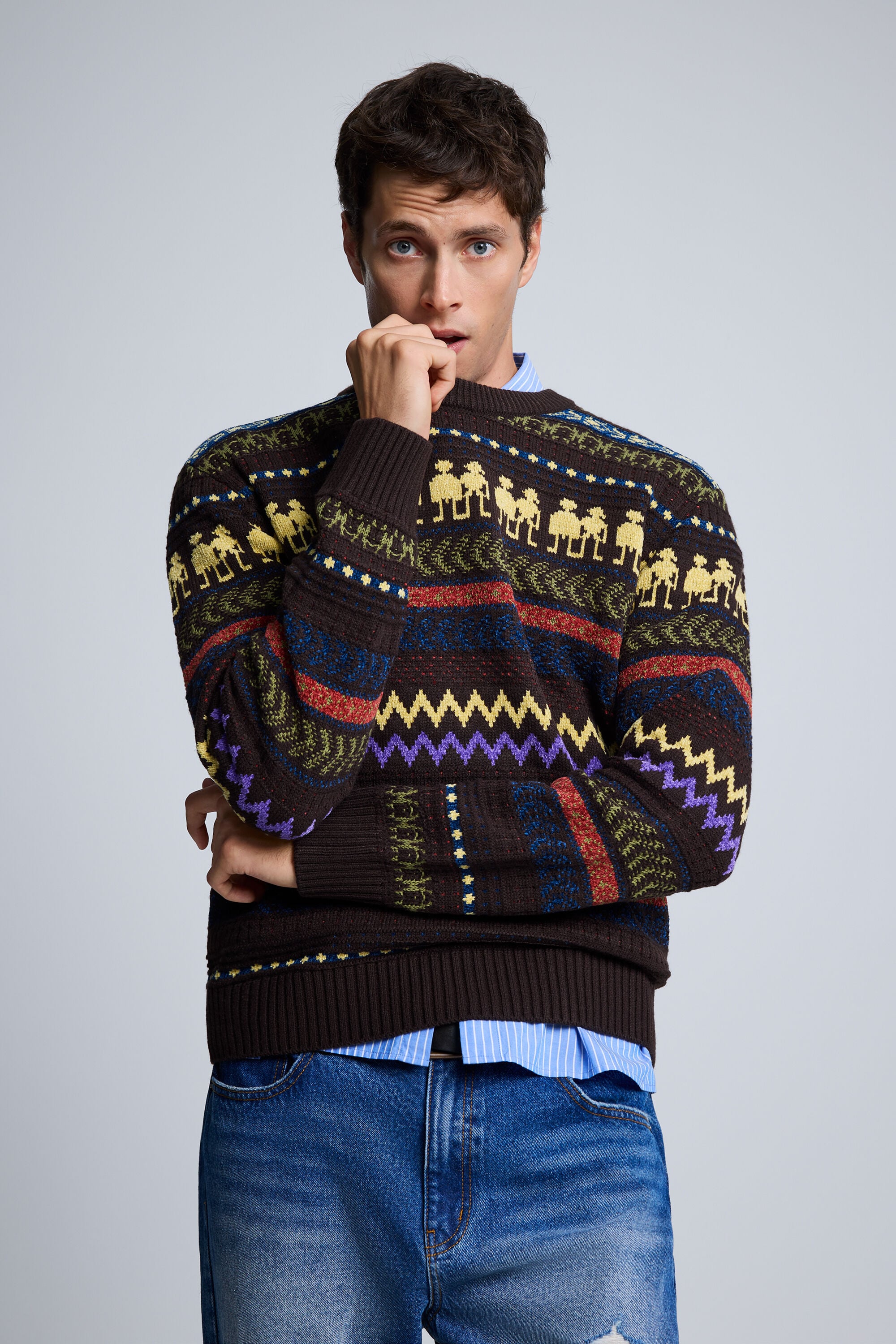 Trui met robotranden - BROWN - S