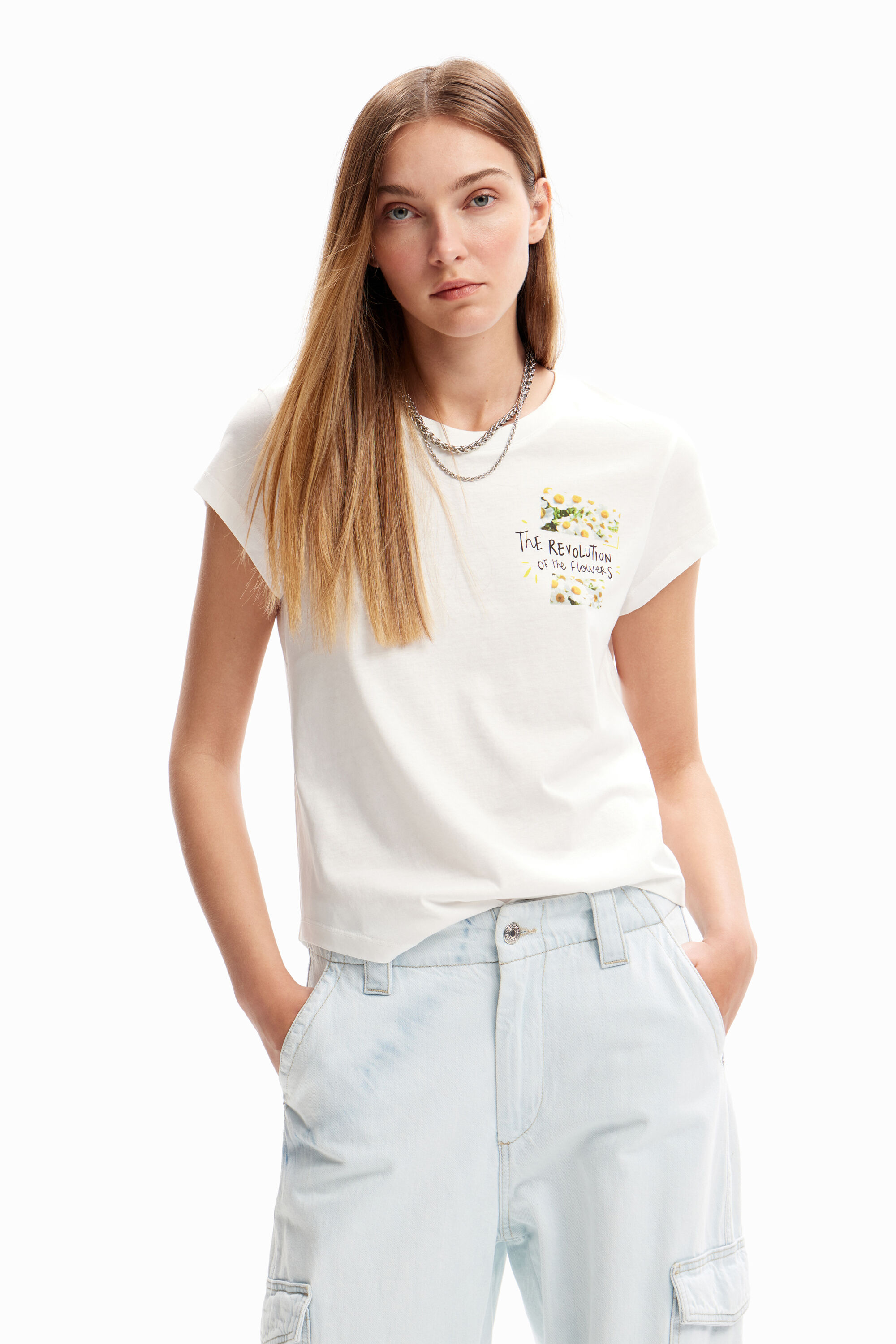 Flower message T-shirt - WHITE - S