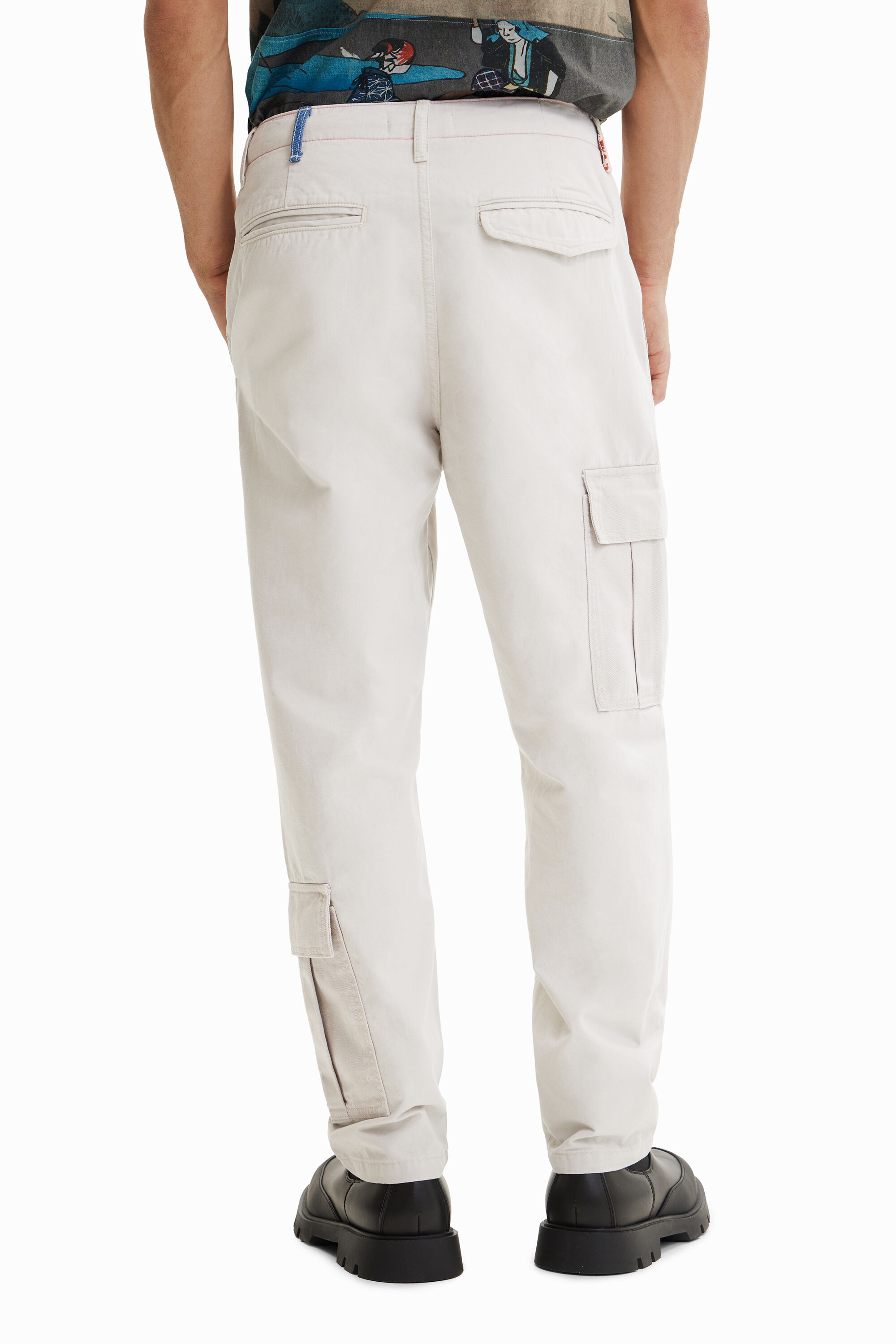 Shop Desigual Patchwork Cargo Trousers In White