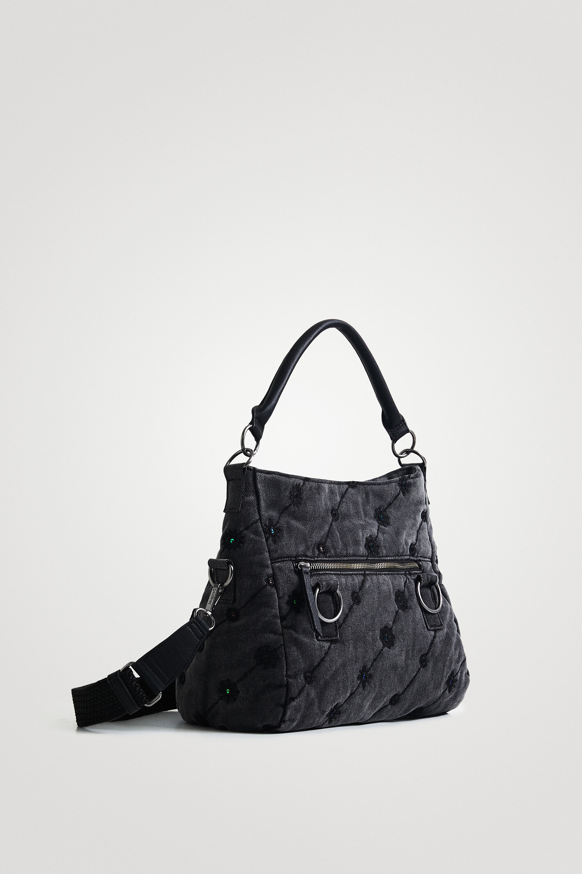 Shop Desigual Handbag Denim Effect In Black