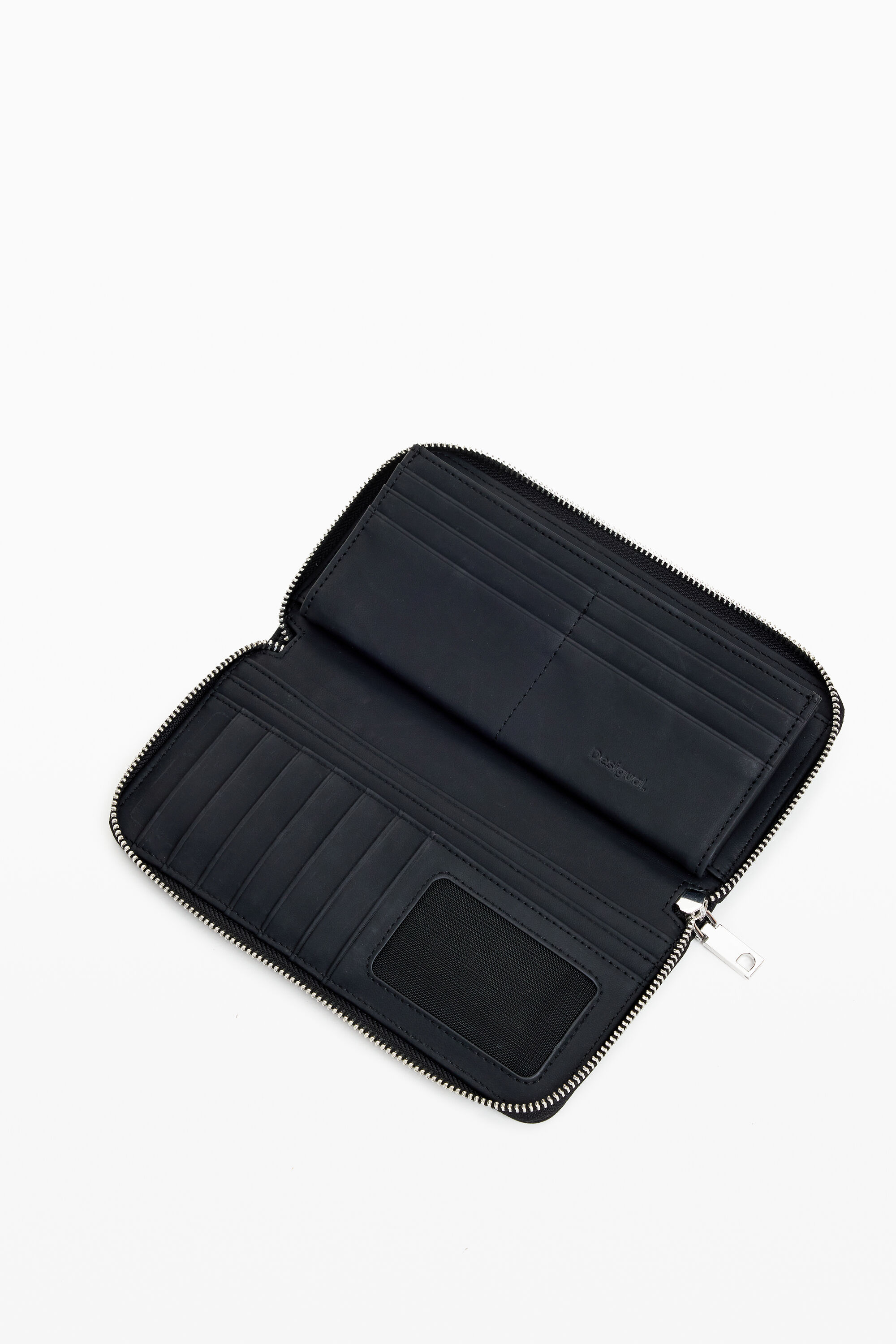 Desigual Large Wallet With Floral Embroidery In Black